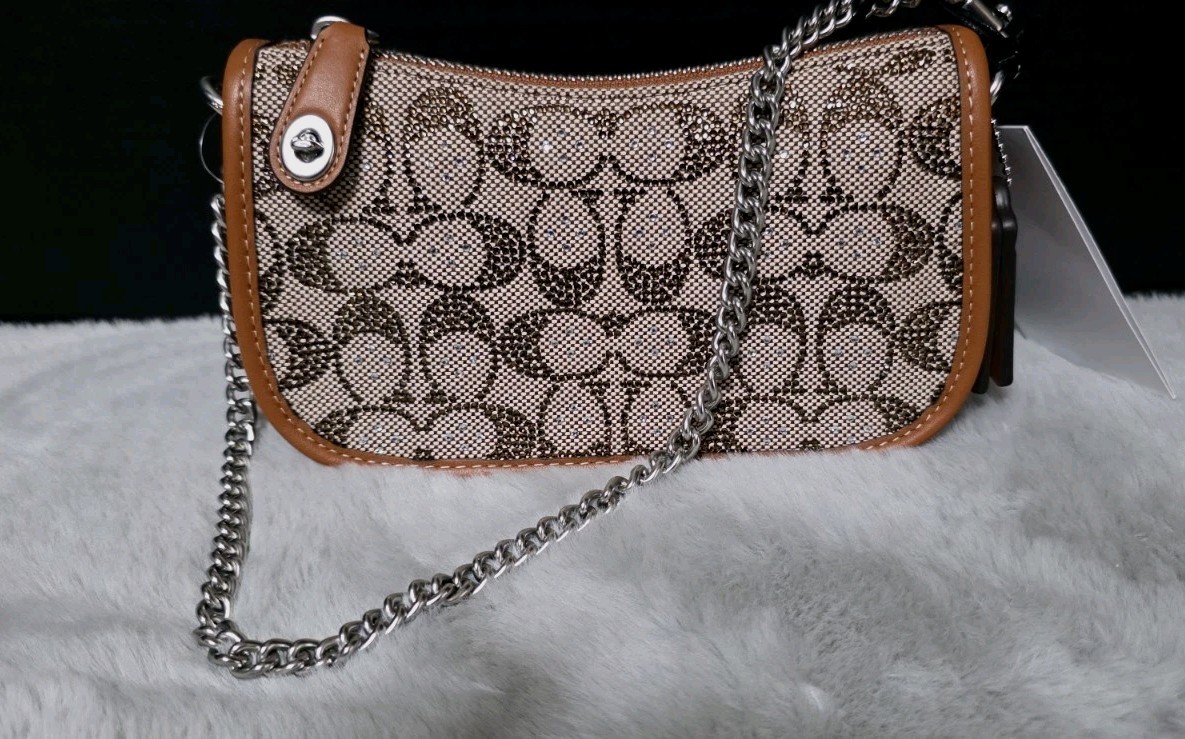 Coach Swinger 20 Crystal Bag Burnished Amber Signature Jacquard NWT