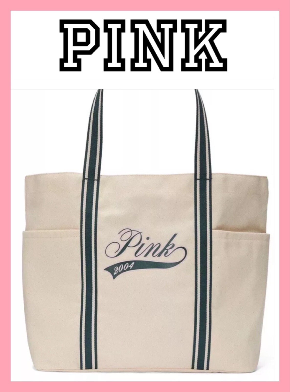 Victoria’s Secret PINK Logo Canvas Tote Bag Side Pockets New 2024
