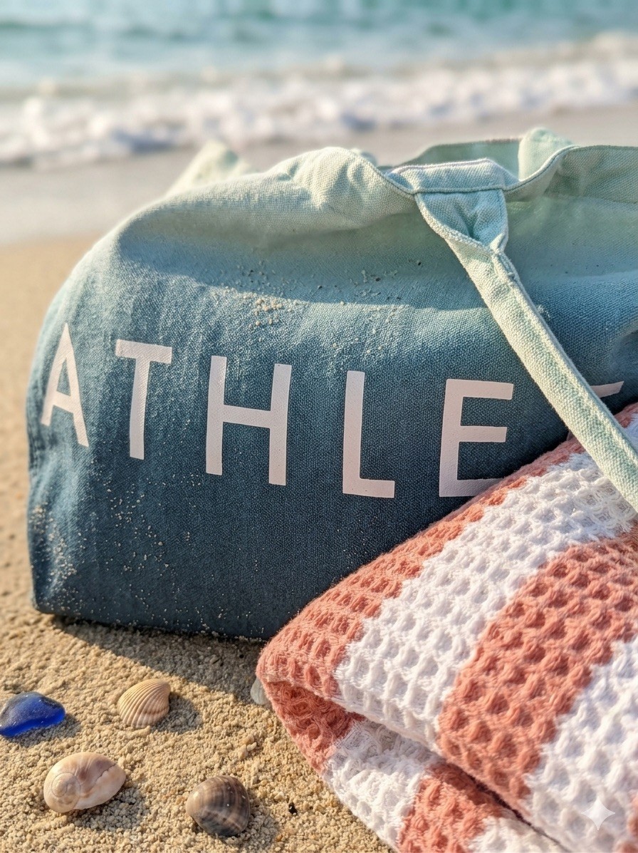 Athleta Beach Bag,shopping Gym Bag Tote Bag Blue Ombre White Canvas 100% cotton