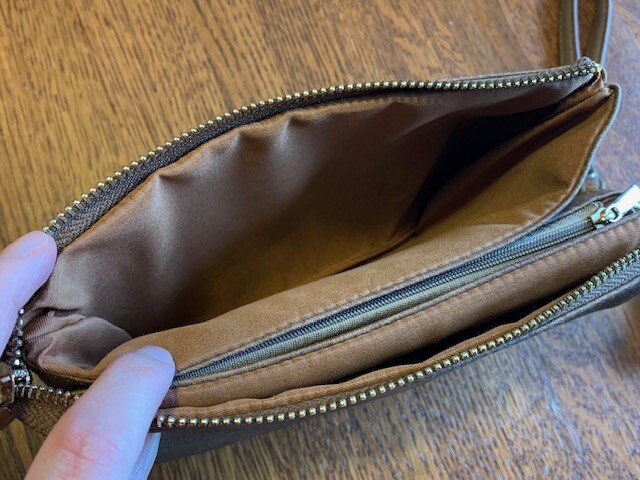 NEW LEATHER LIKE WRISTLET CROSSBODY PURSE BAG – BROWN