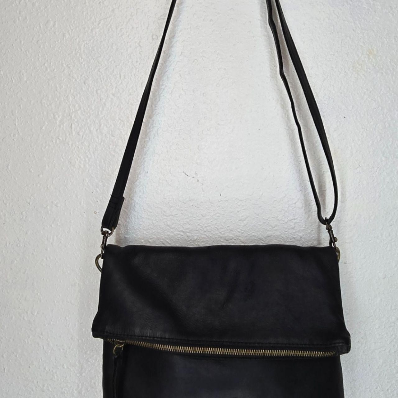 ABLE Foldover Crossbody Leather Shoulder Bag Purse Black