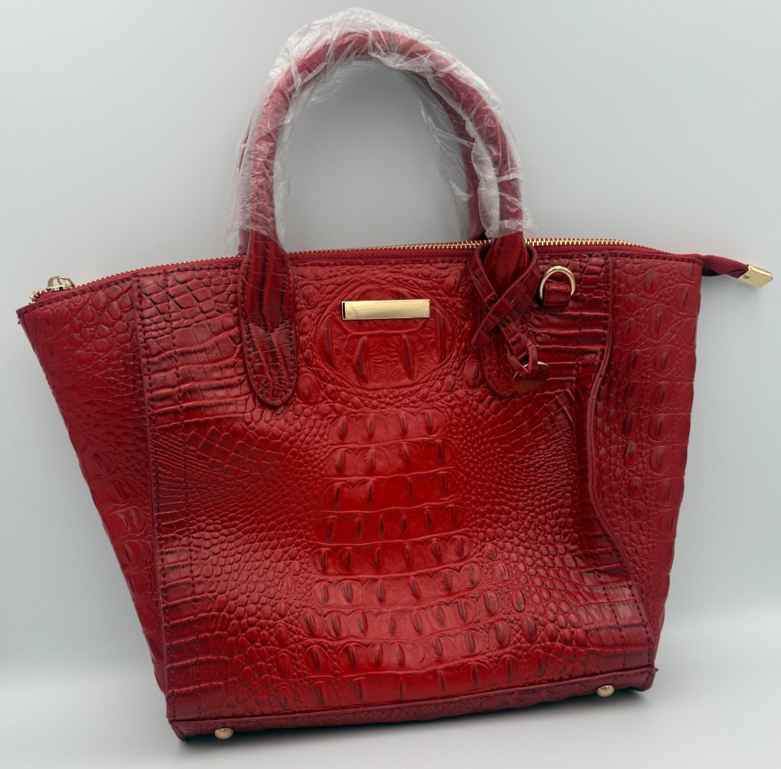 New Red Crocodile Embossed Satchel Handbag Tote with Detachable Shoulder Strap