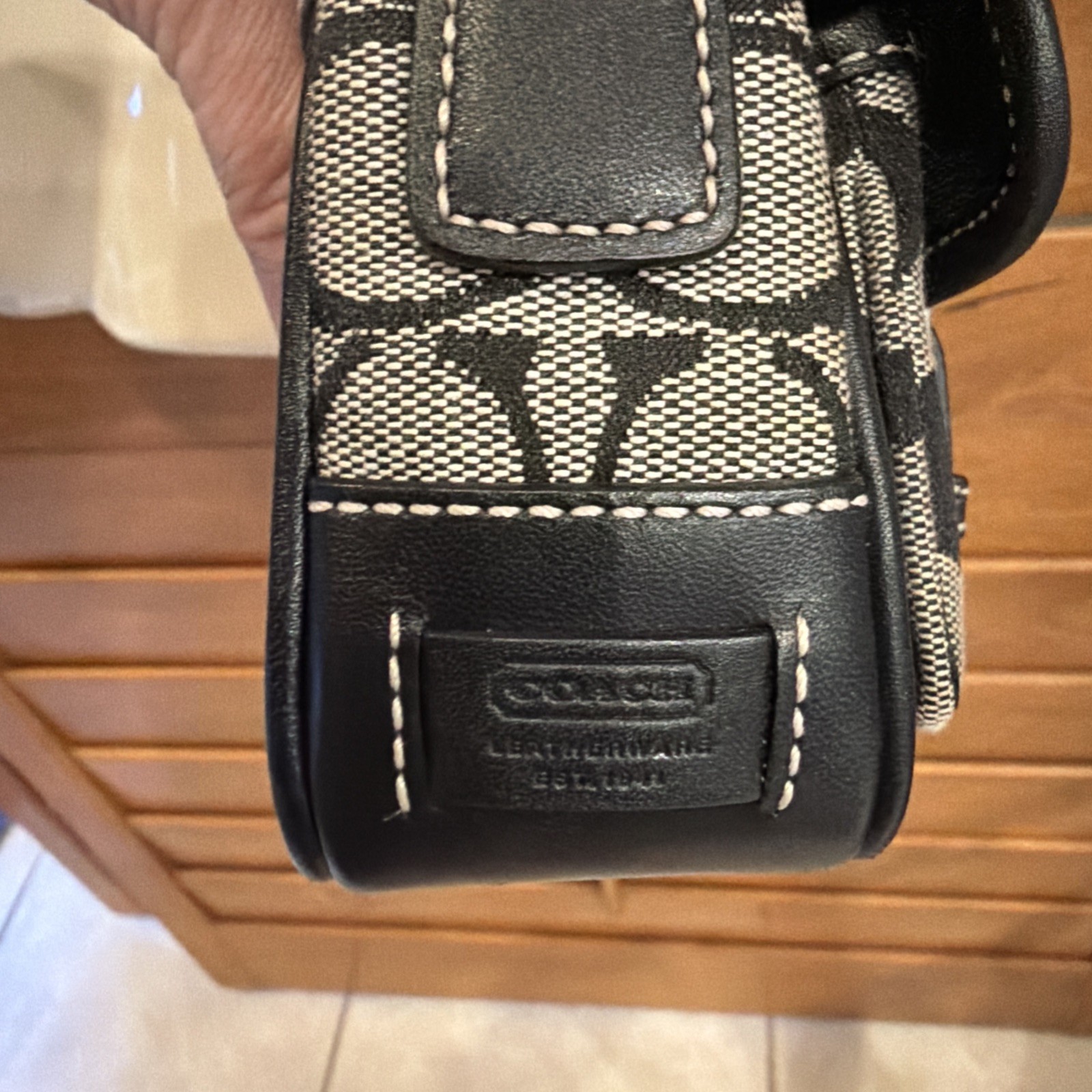 COACH Canvas Leather Mini Crossbody Pouch Signature C Logo Y2K Gray Black Auth