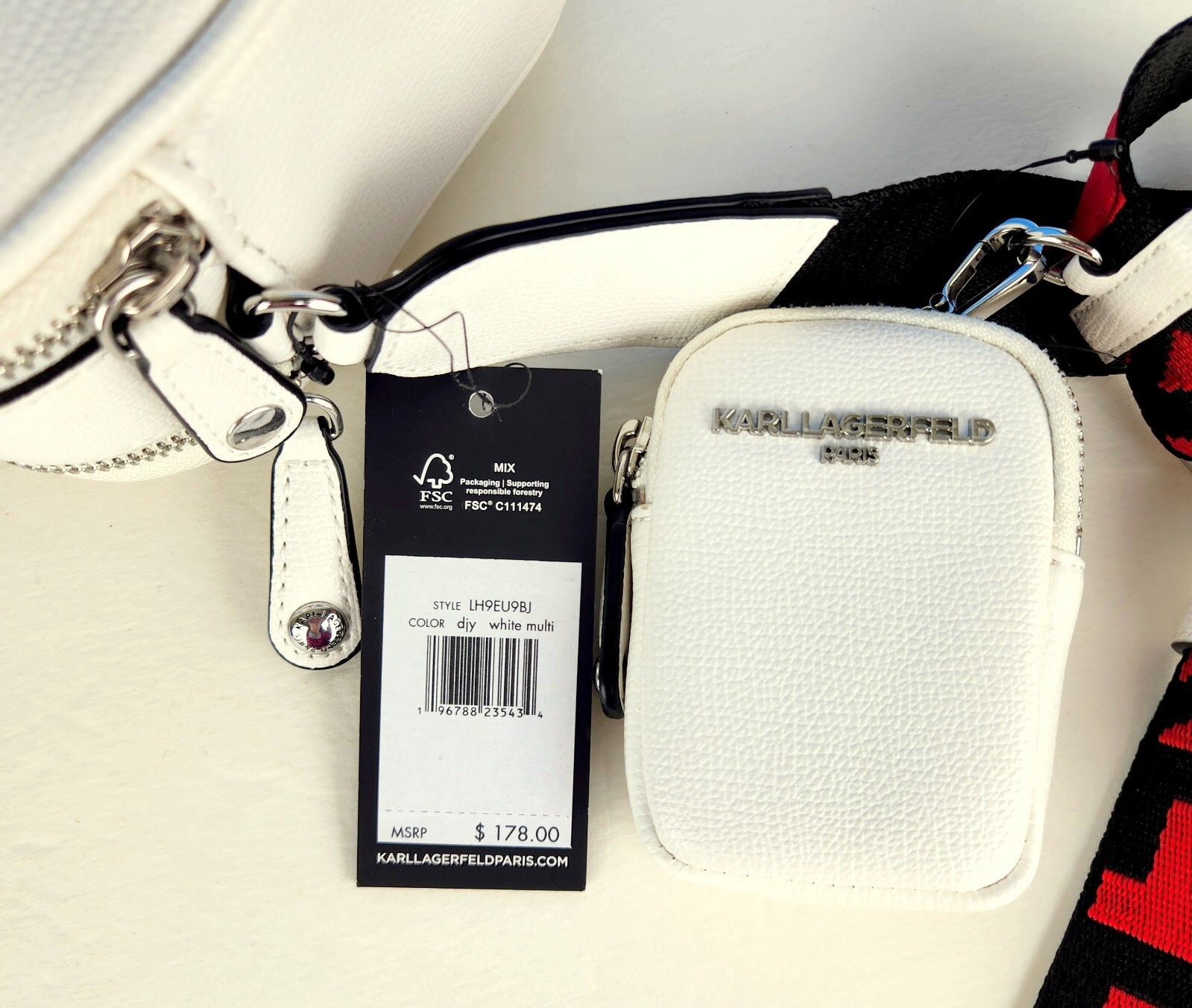 New Karl Lagerfeld Paris Maybelle Crossbody Bag White w Pink Red Hearts w/Pouch