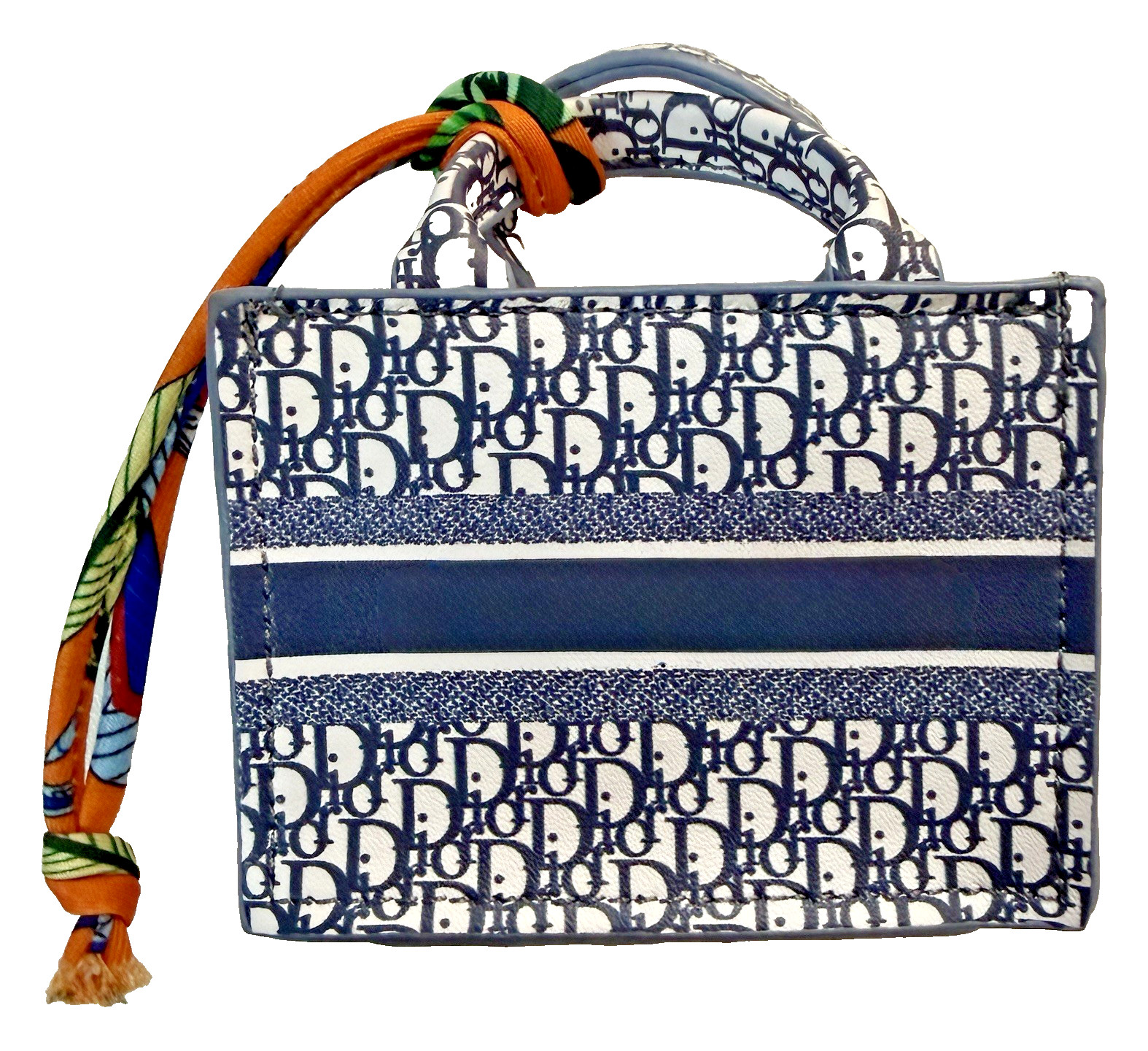 Blue & White Monogram Mini Top Handle Bag Logo Accents Bag Charm