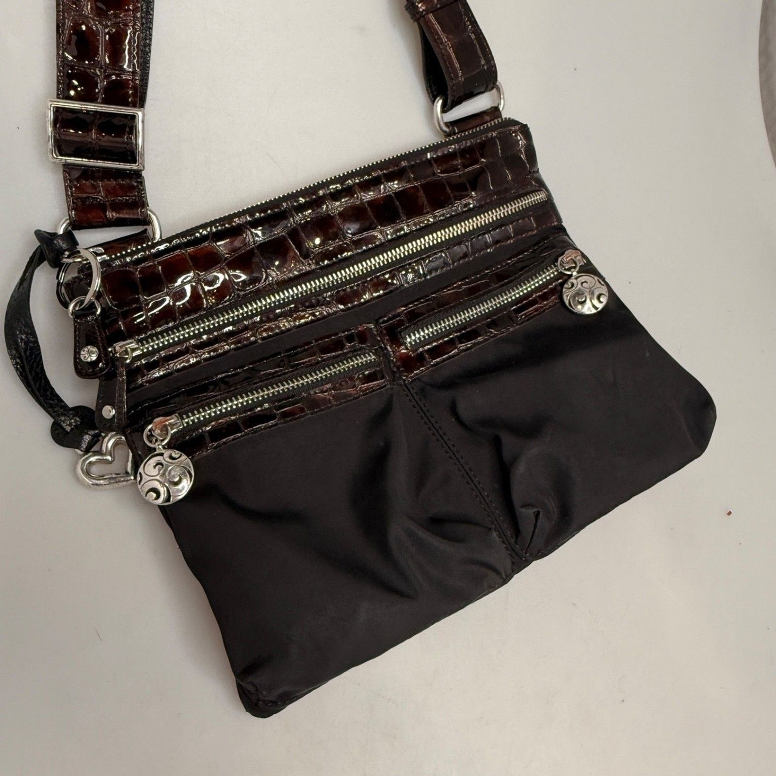 Brighton Brown Leather Alligator Embossed Crossbody Handbag E345145 Vintage