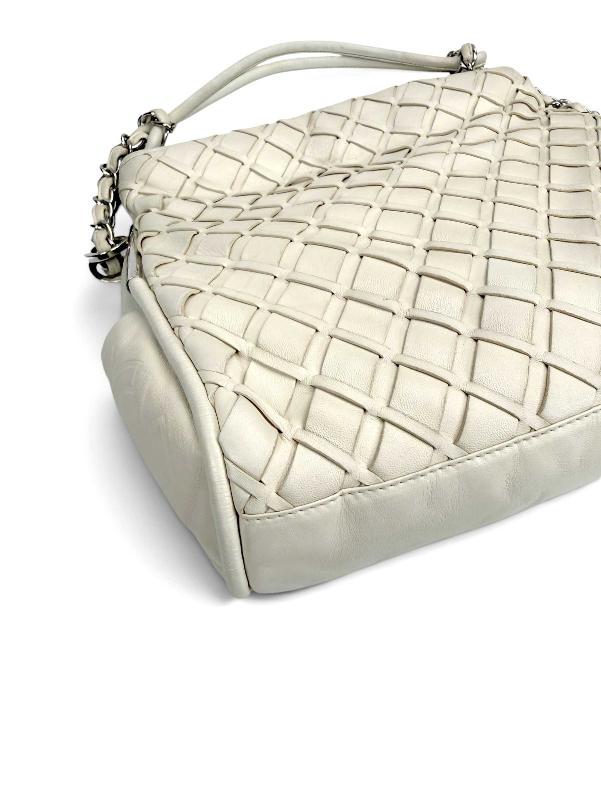 CHANEL Small Ultimate Soft Sombrero Hobo White Lambskin Silver Hardware