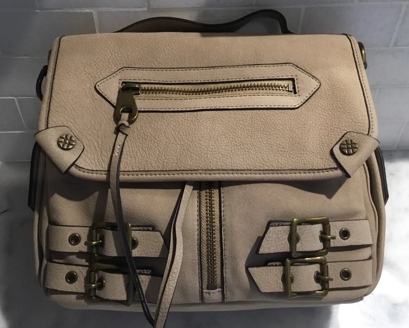 Joelle Hawkens by Treesje Satchel Bag Tan With Zippers. NEW