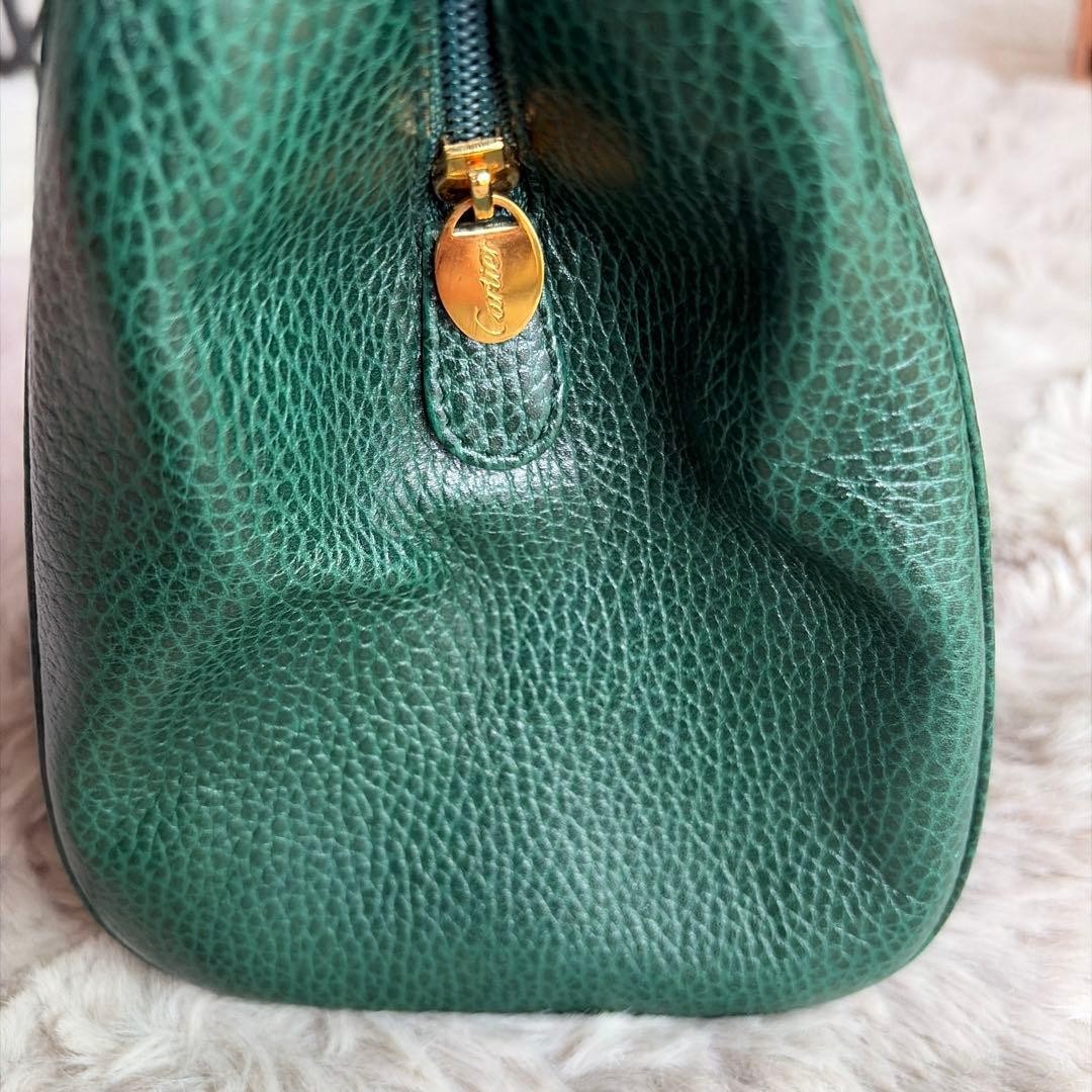 Must de Cartier Authentic Green Handbag Leather Tote 2C Zip w/ Dust bag, Card