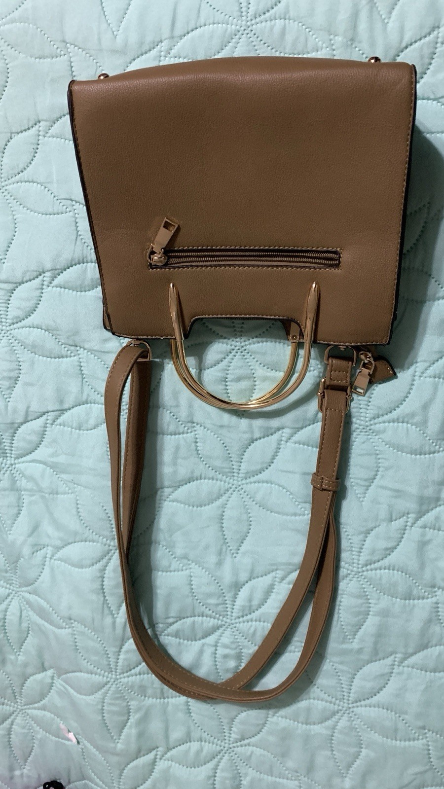 Women’s Medium Brown Satchel Top Handle Zip, Adjustable Strap, Gold Hardware