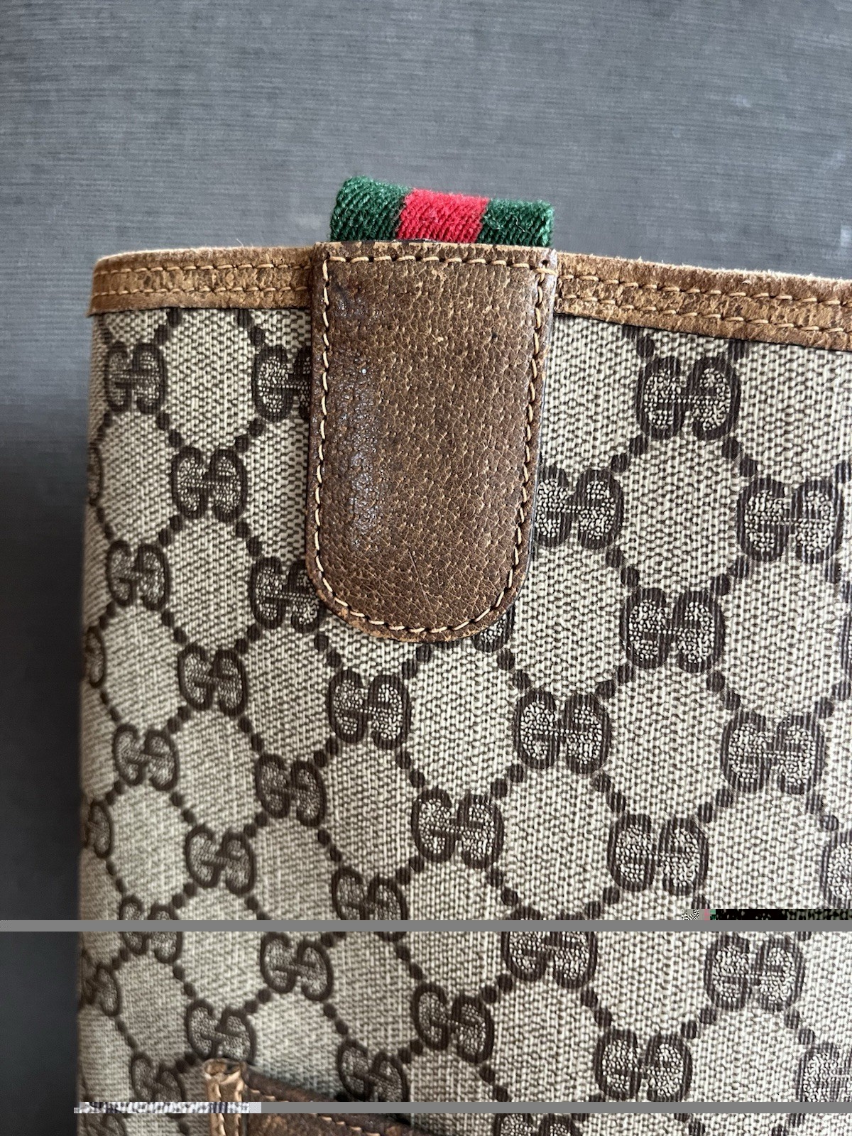 Vintage Gucci GG Monogram Canvas Tote Bag Web Stripe Leather Italy