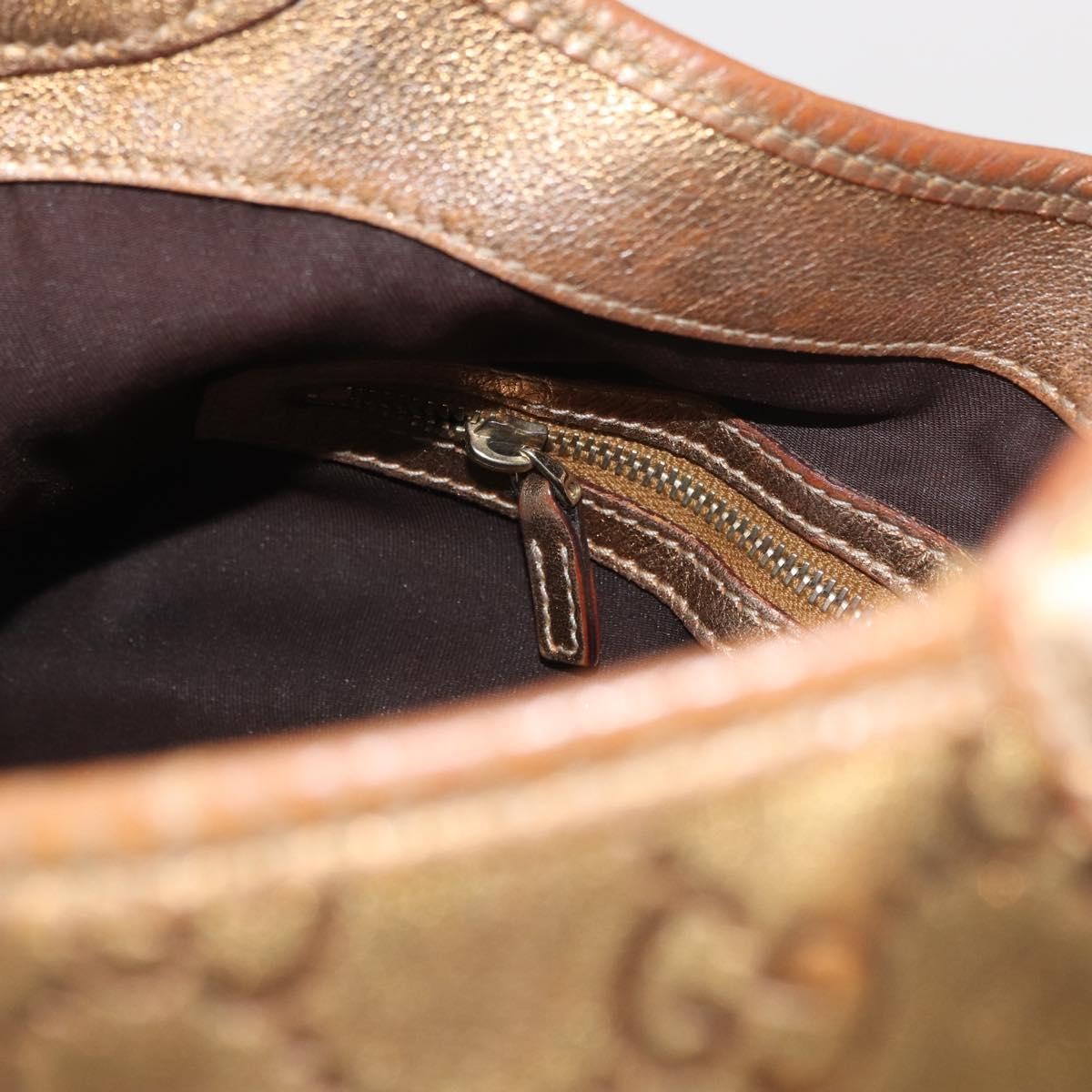 GUCCI GG Canvas Guccissima Sherry Line Bag Leather Gold 153029 Auth BAZ429