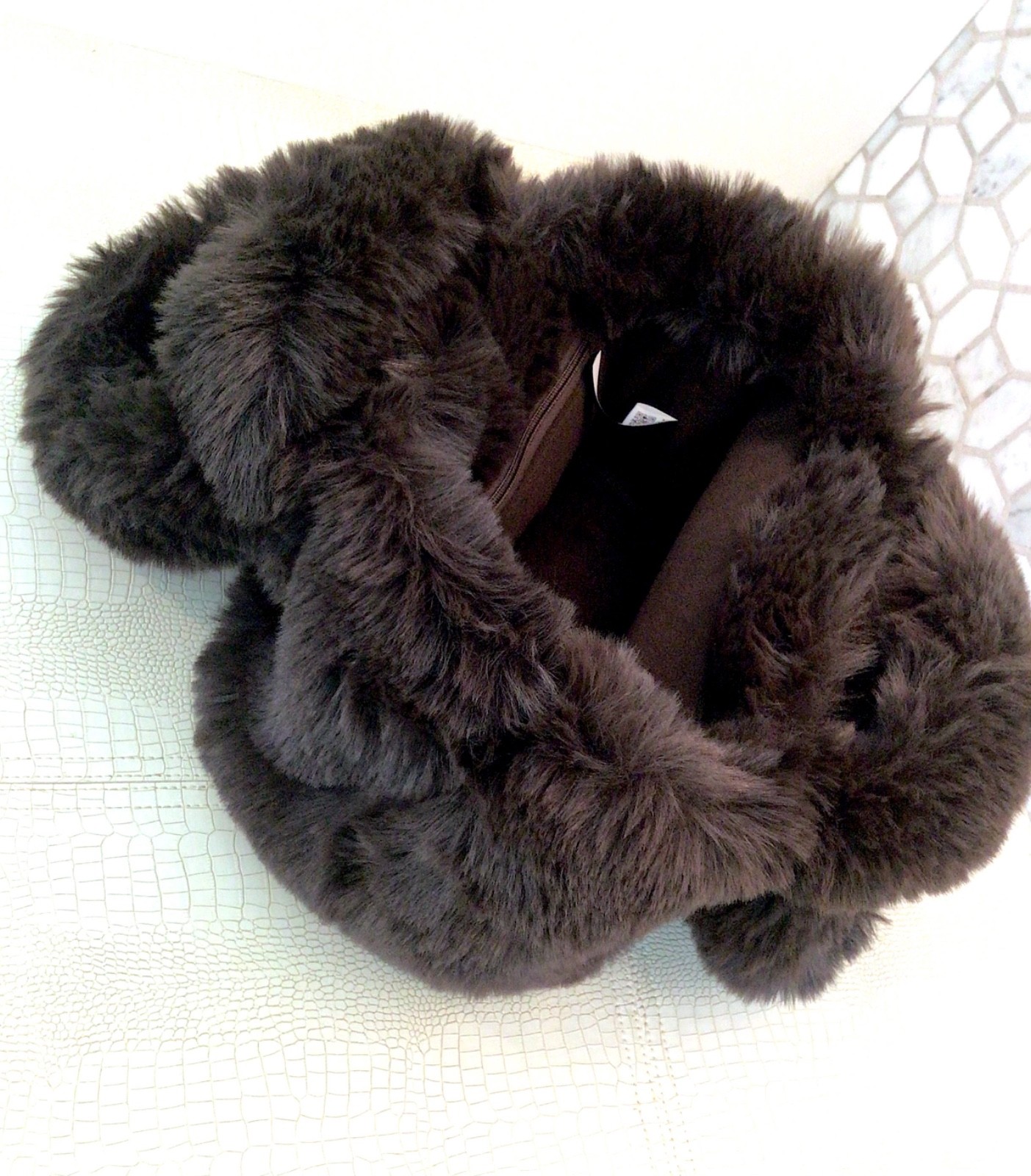 BRAND NEW (NWT) SKIMS Faux Fur Mini Tote Bag Espresso Brown