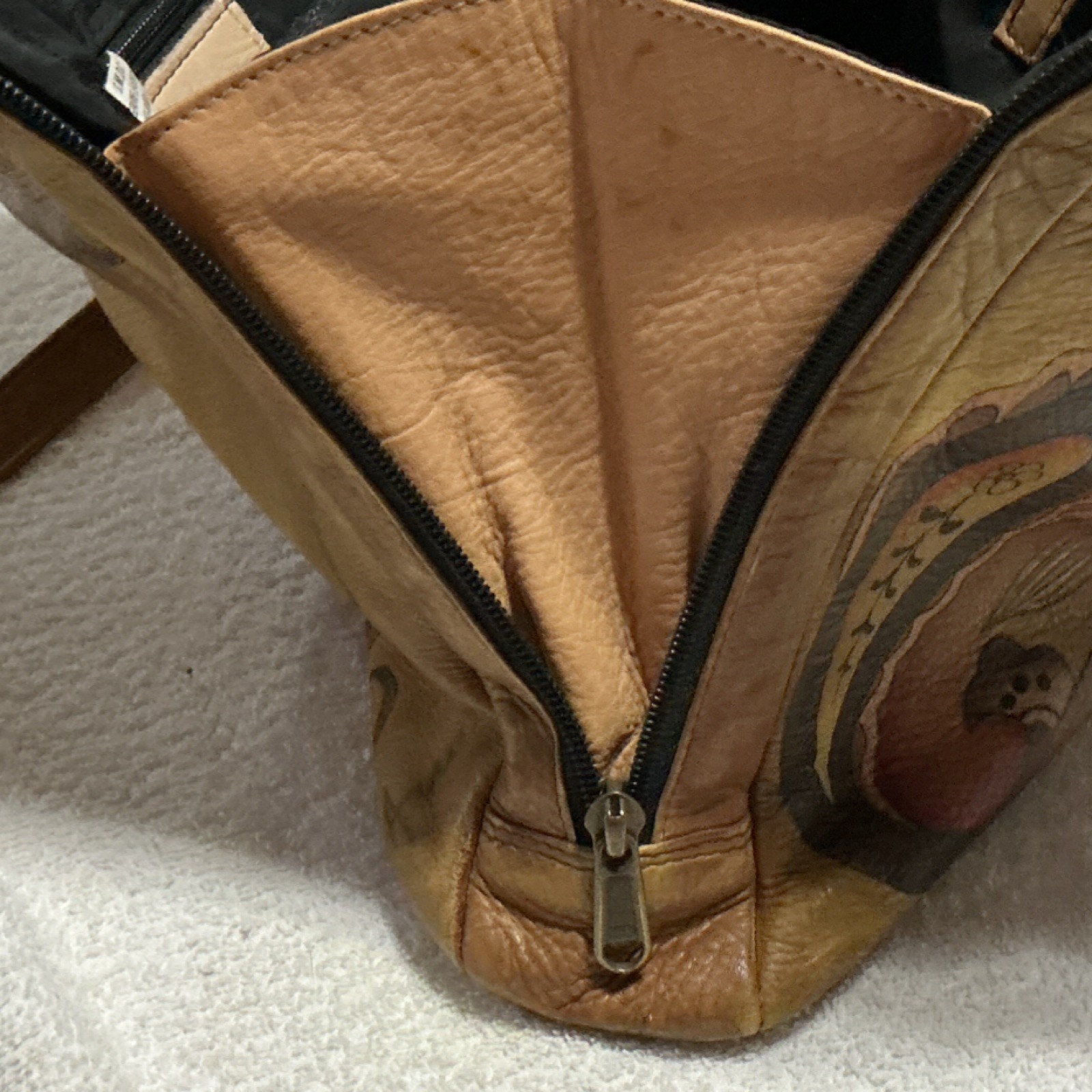 Anuschka Hand-Painted Shoulder Bag Brown Multicolor with Brand Card