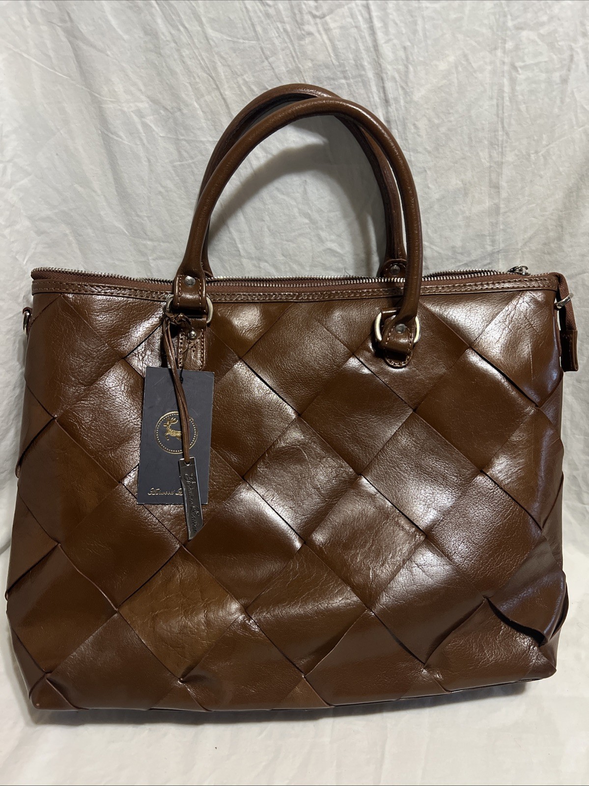 Ashwood Leather Weaved Satchel Cross Body Shoulder Bag Intrecciato Style Large