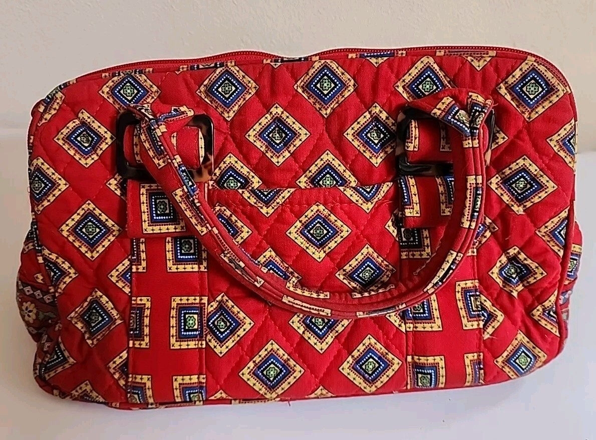Vera Bradley Purse Red with Yellow Diamonds Floral Handbag