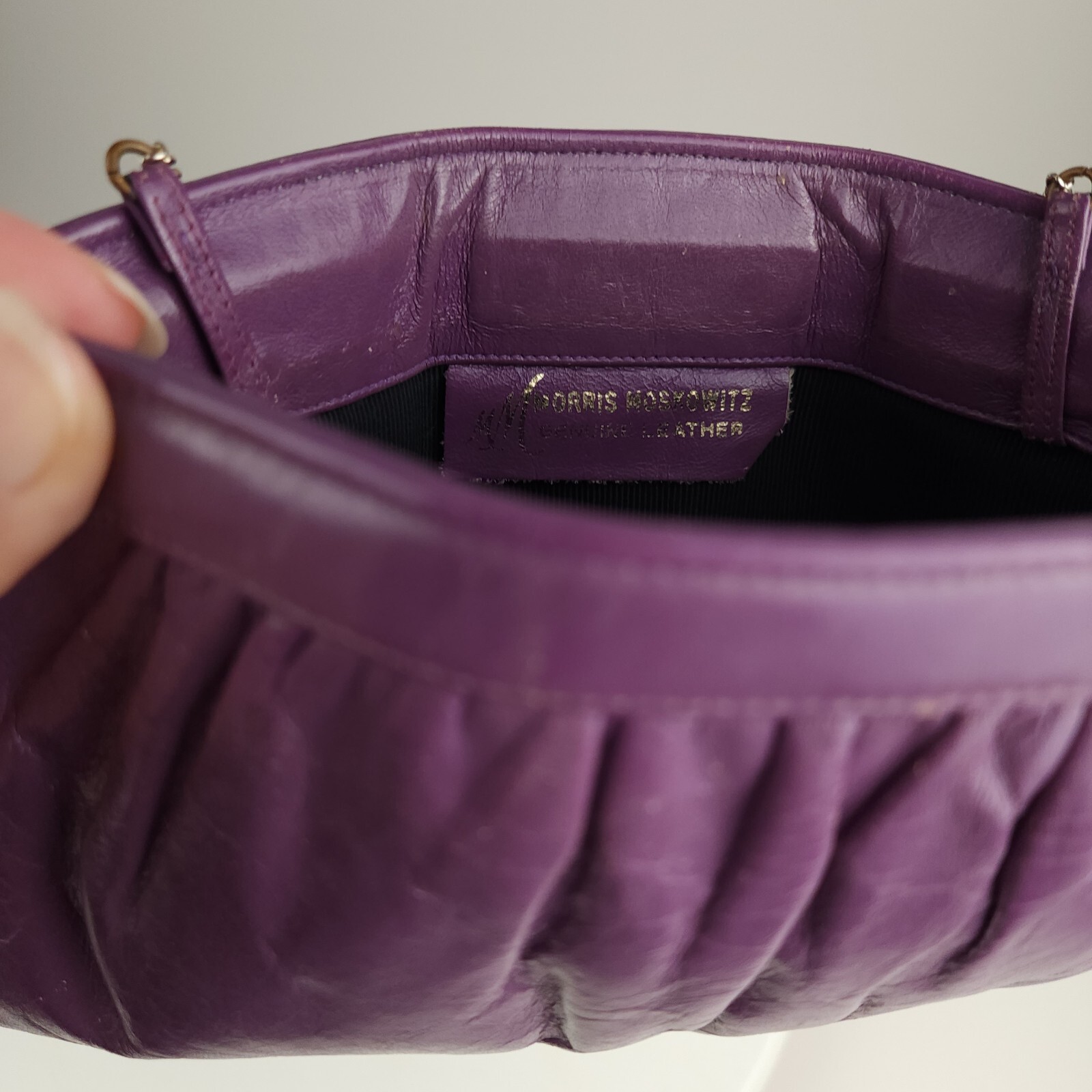 Vintage 70s 80s Morris Moskowitz Handbag Chain Purse Purple Genuine Leather