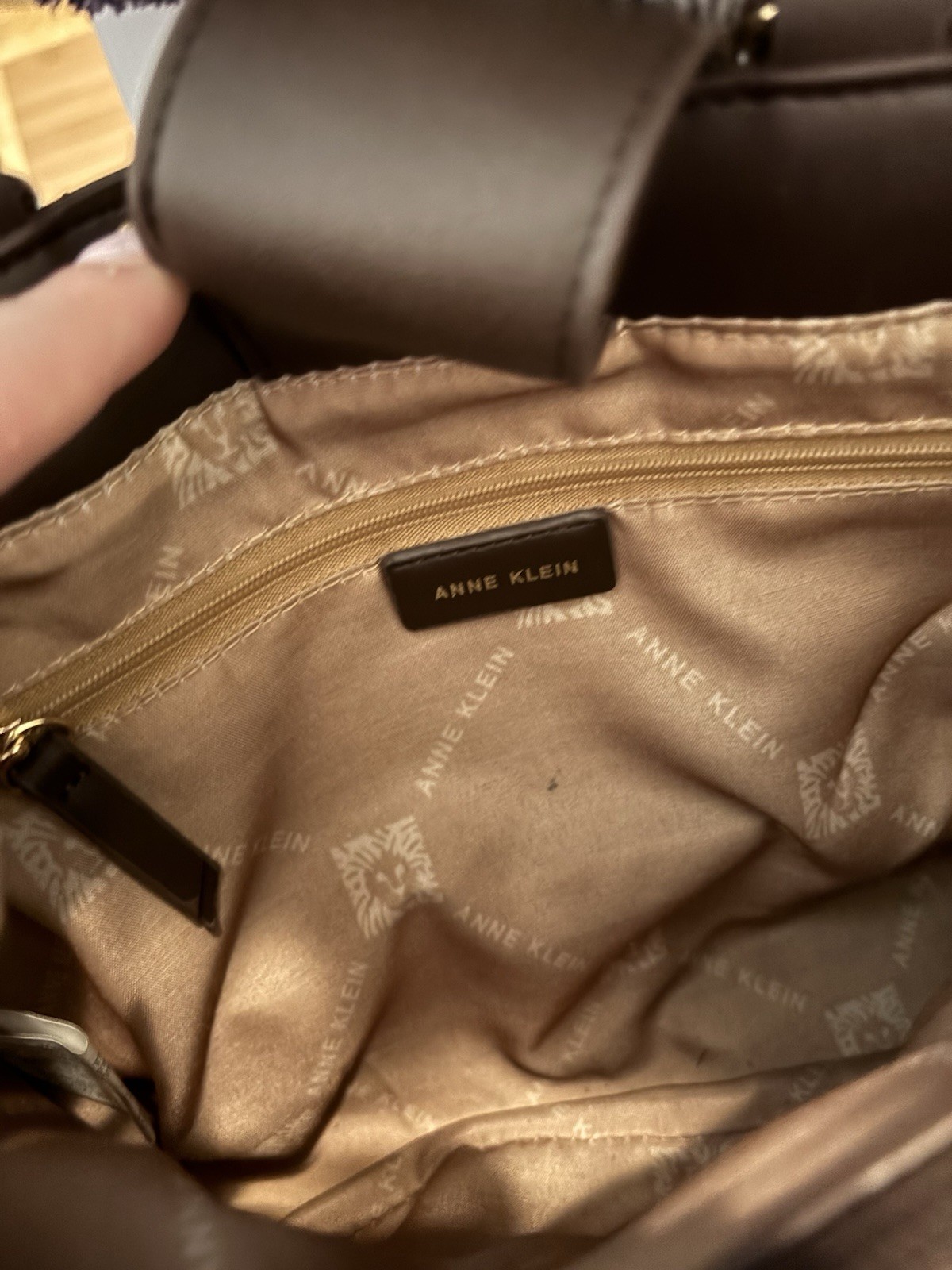 Anne Klein Brown Medium Satchel Top Handle, Gold Hardware Chain Strap Charm