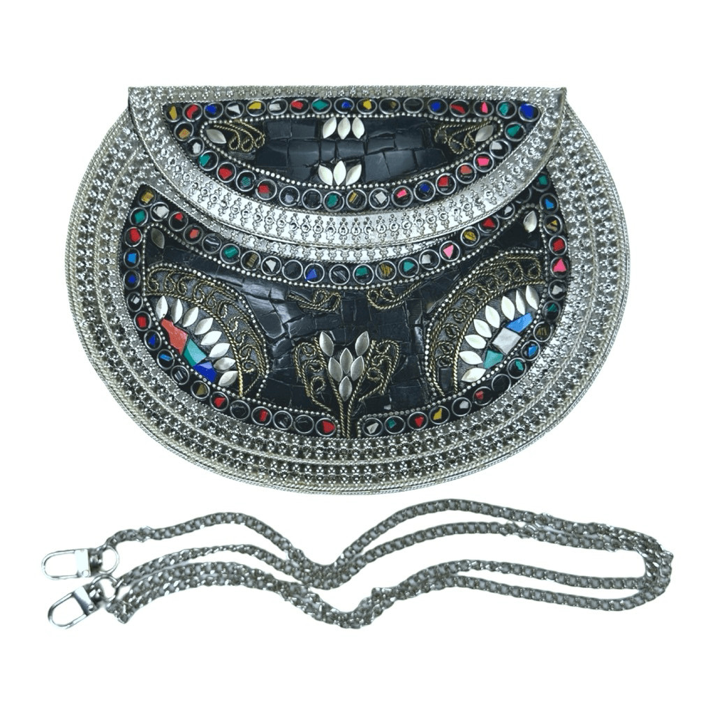 RAMLA Handmade Mosaic Silver Clutch / Crossbody Bag 7” x 5.5” x 1.5” Moroccan