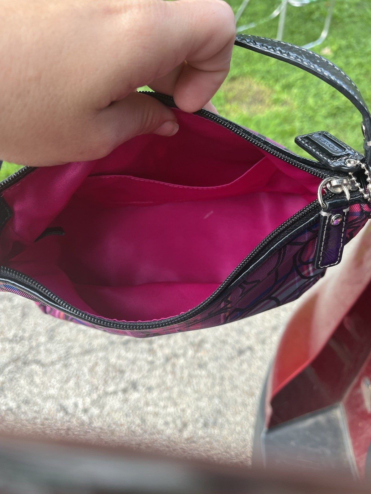 Y2K Coach Mini Tartan Black/Purple/pink Handbag Top Handle Clutch Bag Plaid