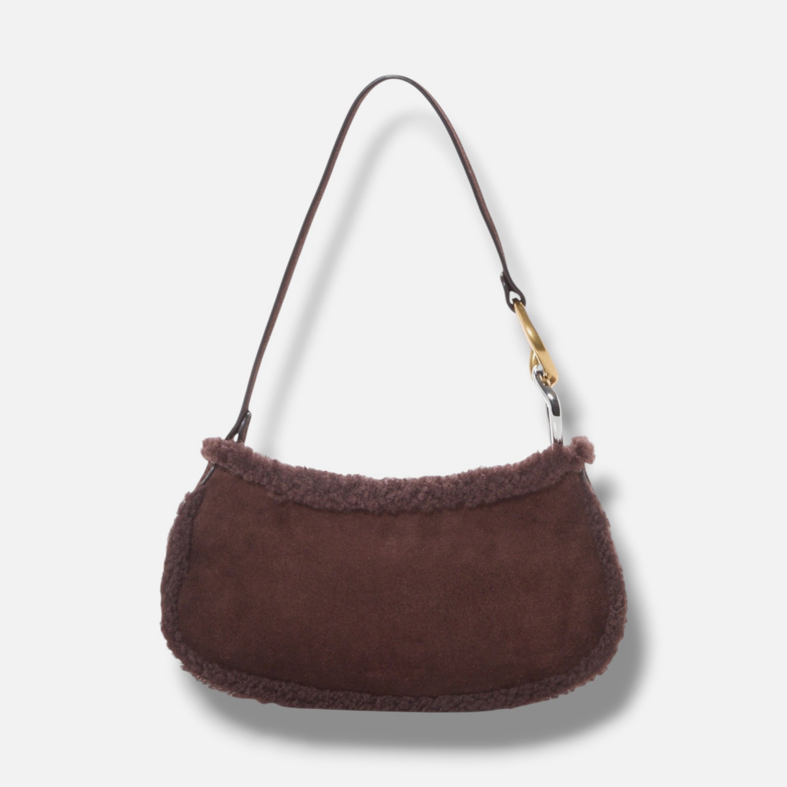Staud Women’s Brown Leather-Suede Fur-Trim Solid Ollie Shoulder Bag