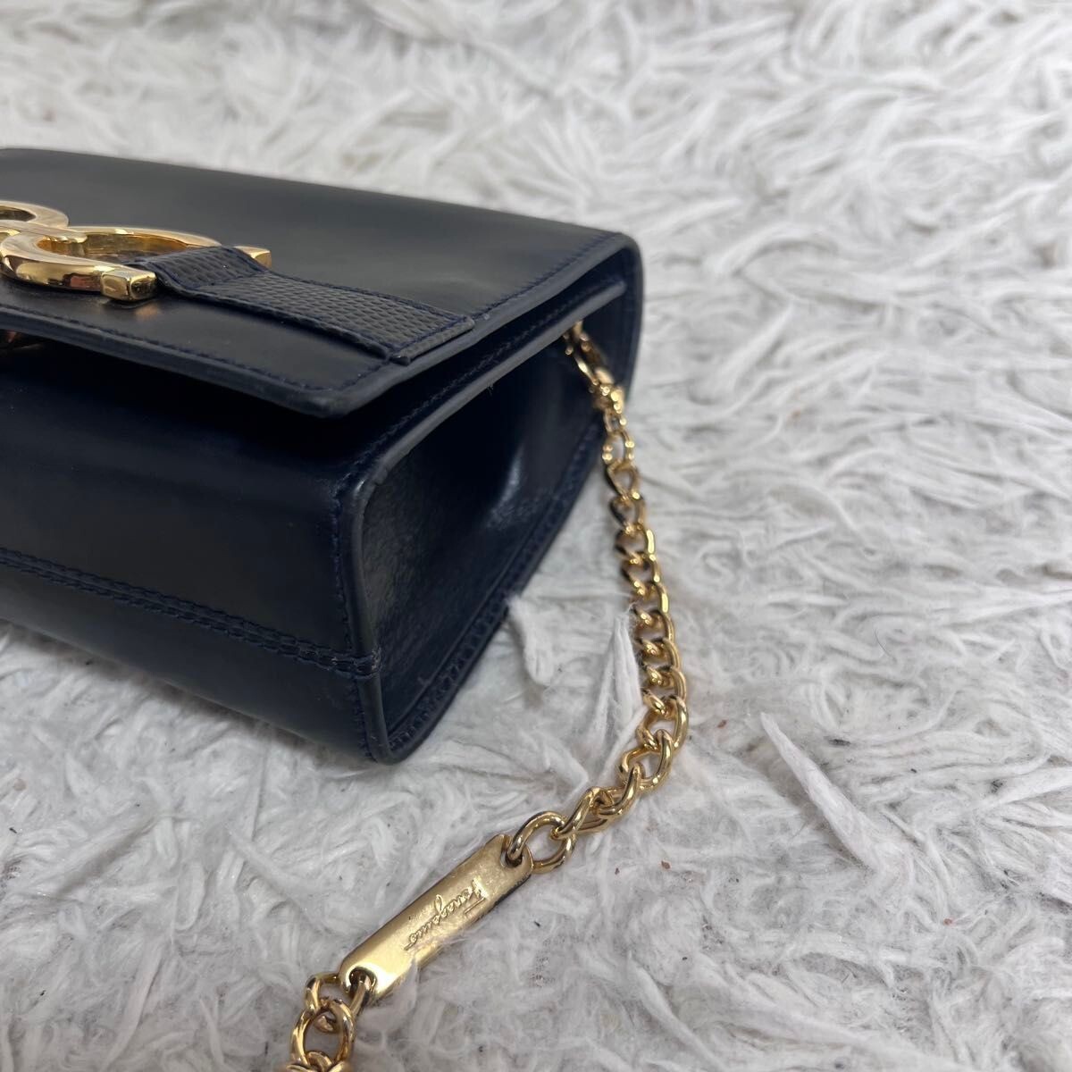Salvatore Ferragamo Gancini Mini Shoulder Bag Black Leather Gold Italy 115cm