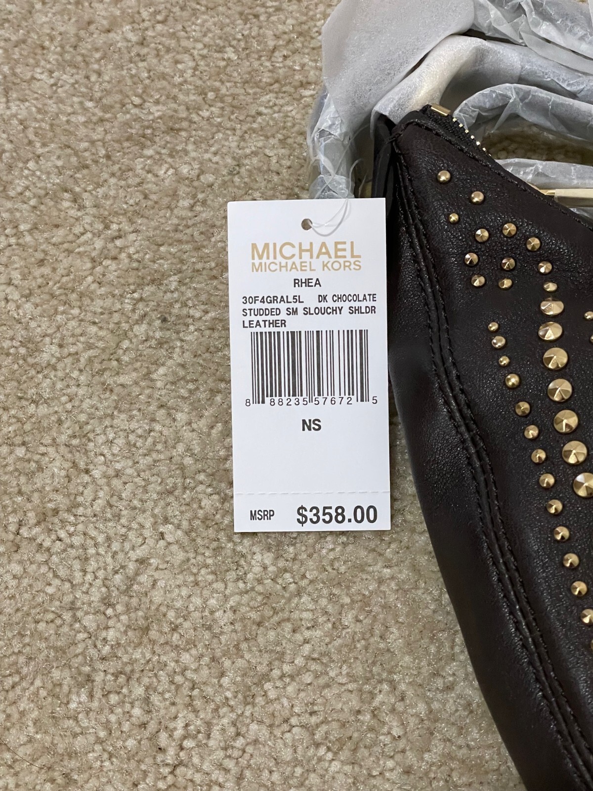 NWT Michael Kors Rhea Studded Small Slouchy Leather Shoulder Bag