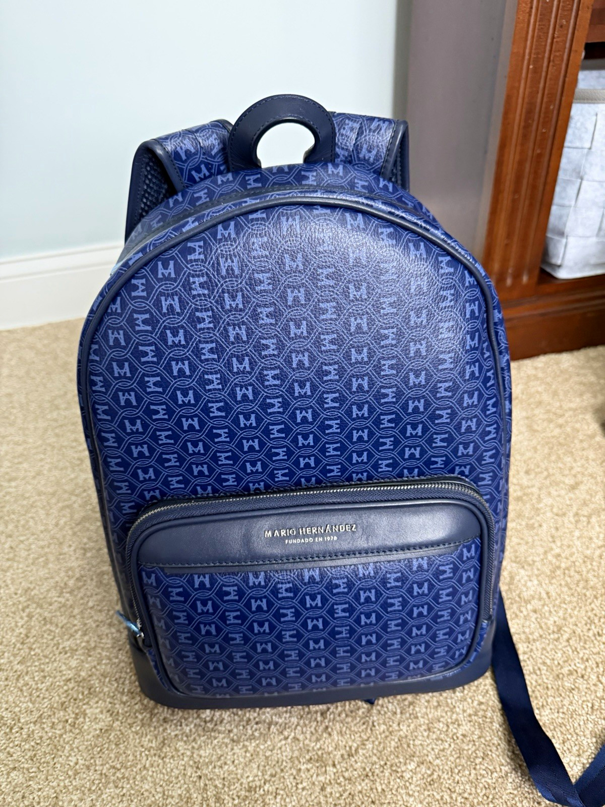Mario Hernández Blue Logo Backpack Zip Closure Outer Pockets Adjustable Strap