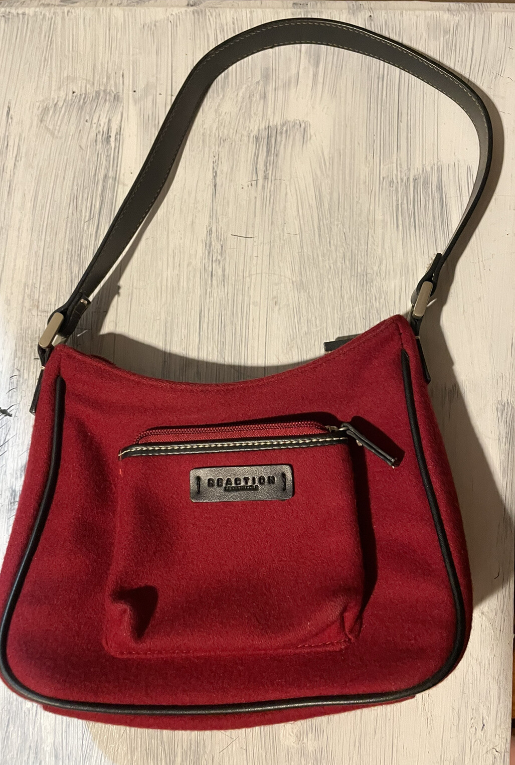 Red Brushed Felt Kenneth Cole Reaction Purse Handbag Leather Accents CUTE!