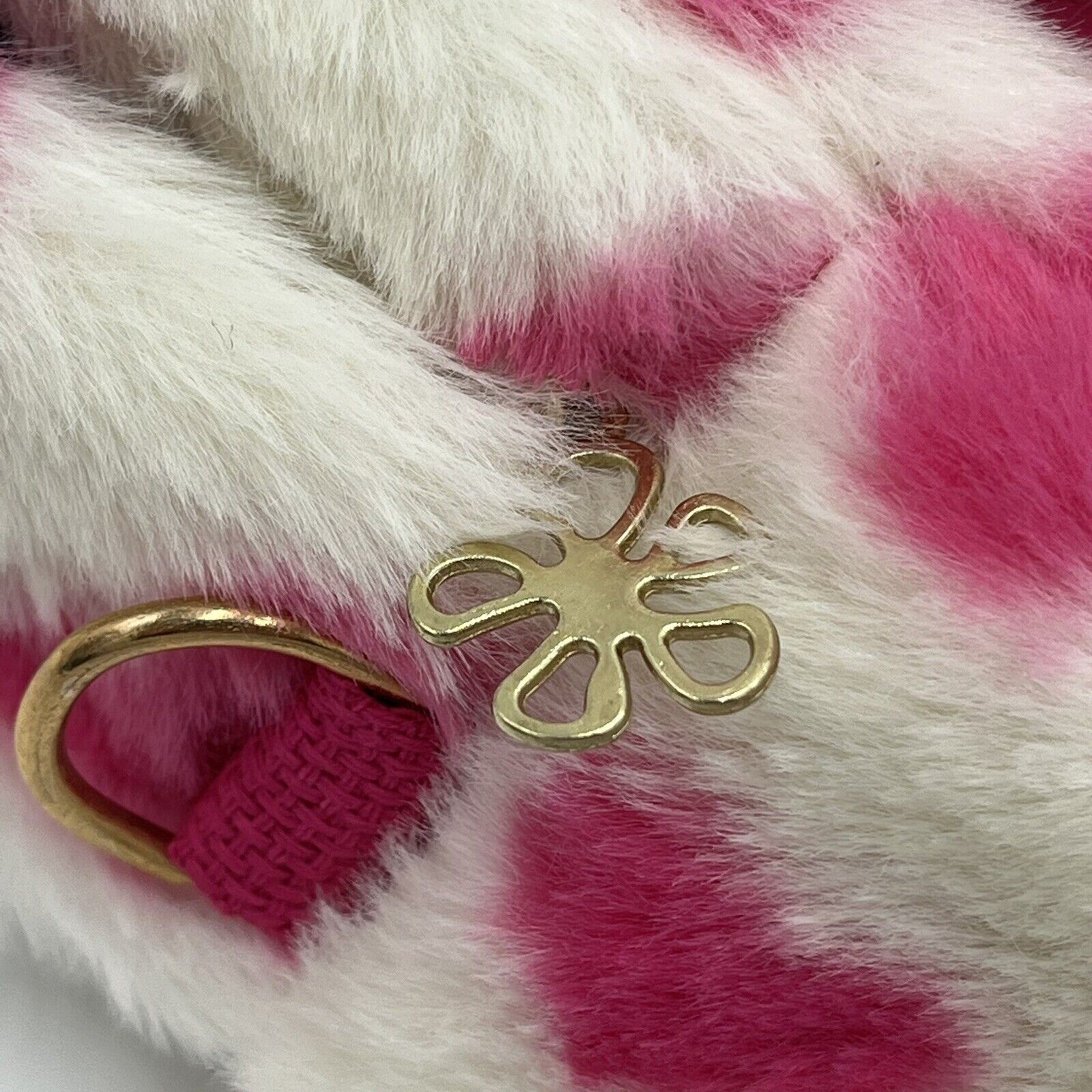 Pink Heart Print Mini Fuzzy Backpack Love Pattern Shoulder Bag White 10 x 9 in