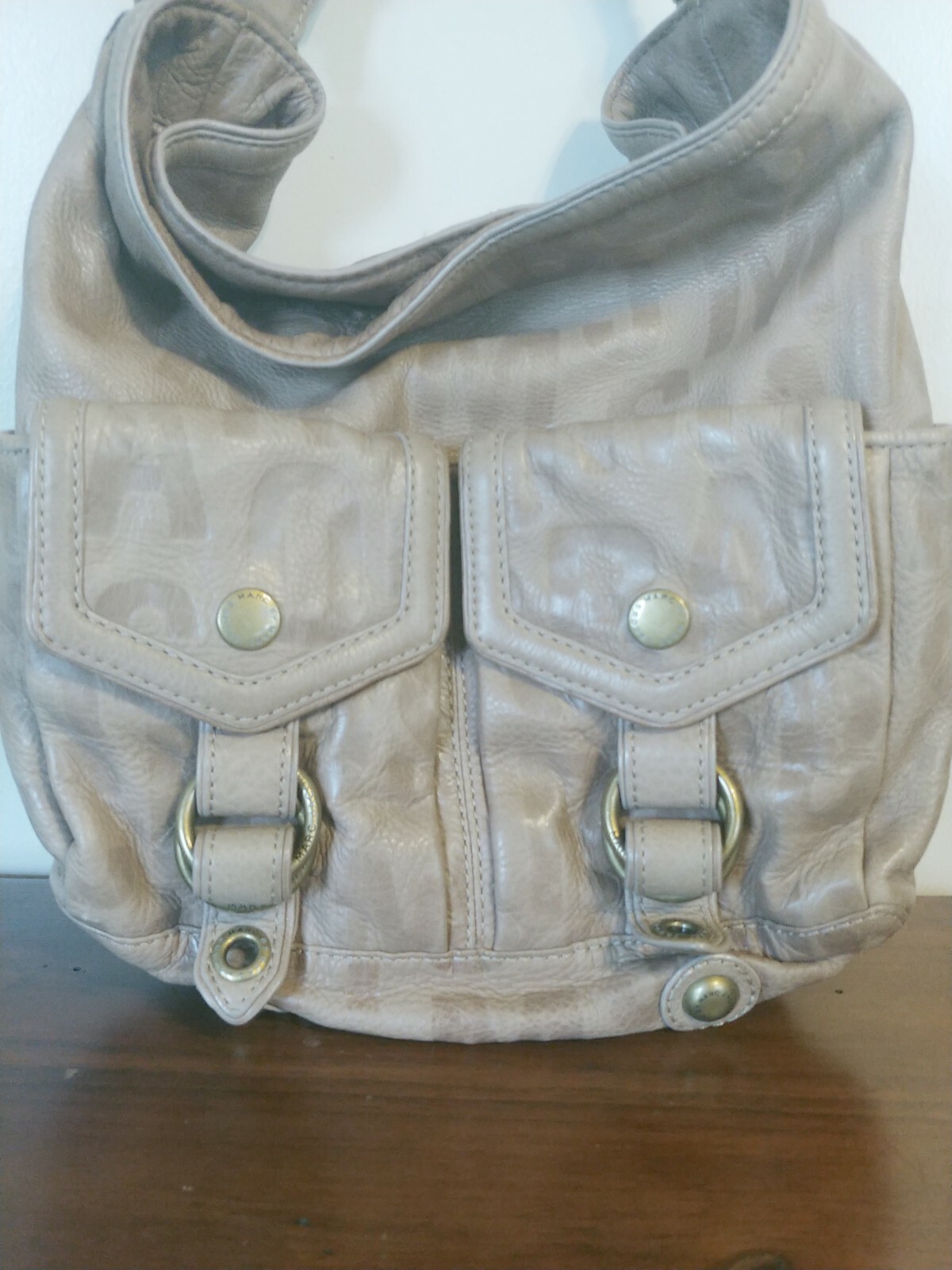 Marc By Marc Jacobs Purse leather handbag taupe monogram signature slouchy/hobo