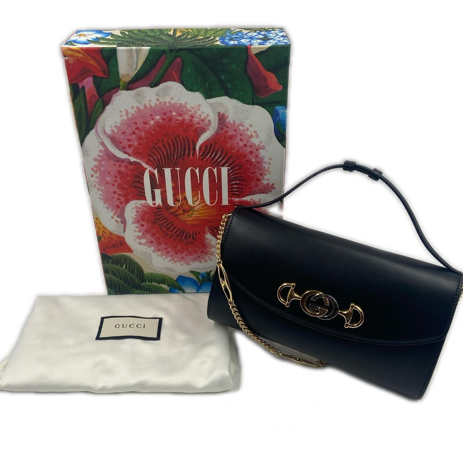 Gucci Zumi Small Chain Shoulder Crossbody Bag Black Leather Auth