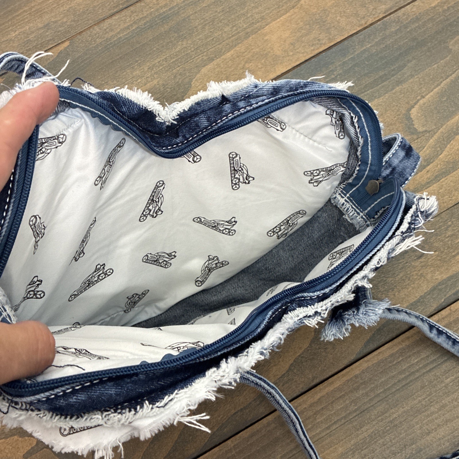 Y2K Korean Heart Shaped Distressed Denim Patchwork Star Shoulder Bag Purse (S9)