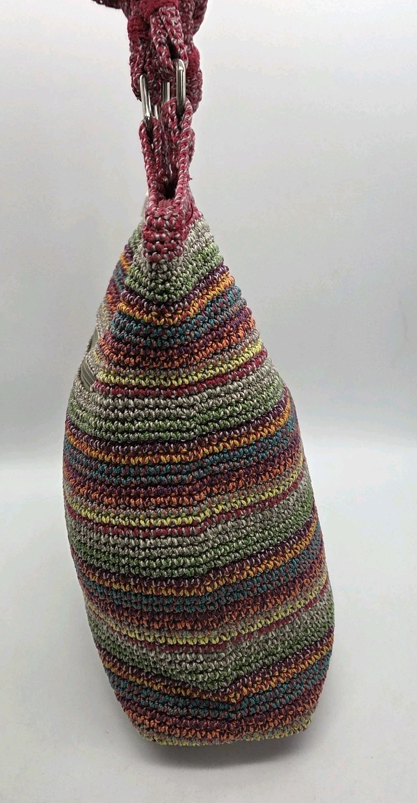 The Sak Belle Purse Hobo Shoulder Bag Crochet Rainbow Stripe Bohemian Logo FOB