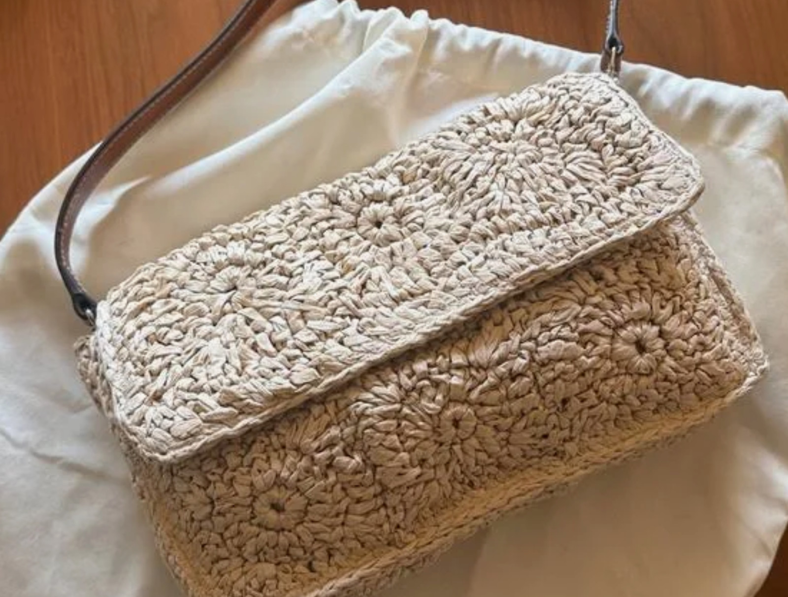 STAUD TIMMY CROCHET RAFFIA CONVERTIBLE SHOULDER BAG MSRP$395 Timeless Chic