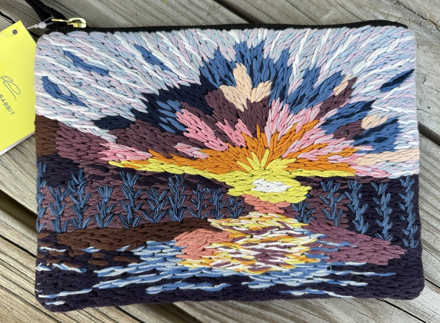 Roller Rabbit Sunrise Clutch Bag Multi Zip Pouch Artist Crafted Gift NEW