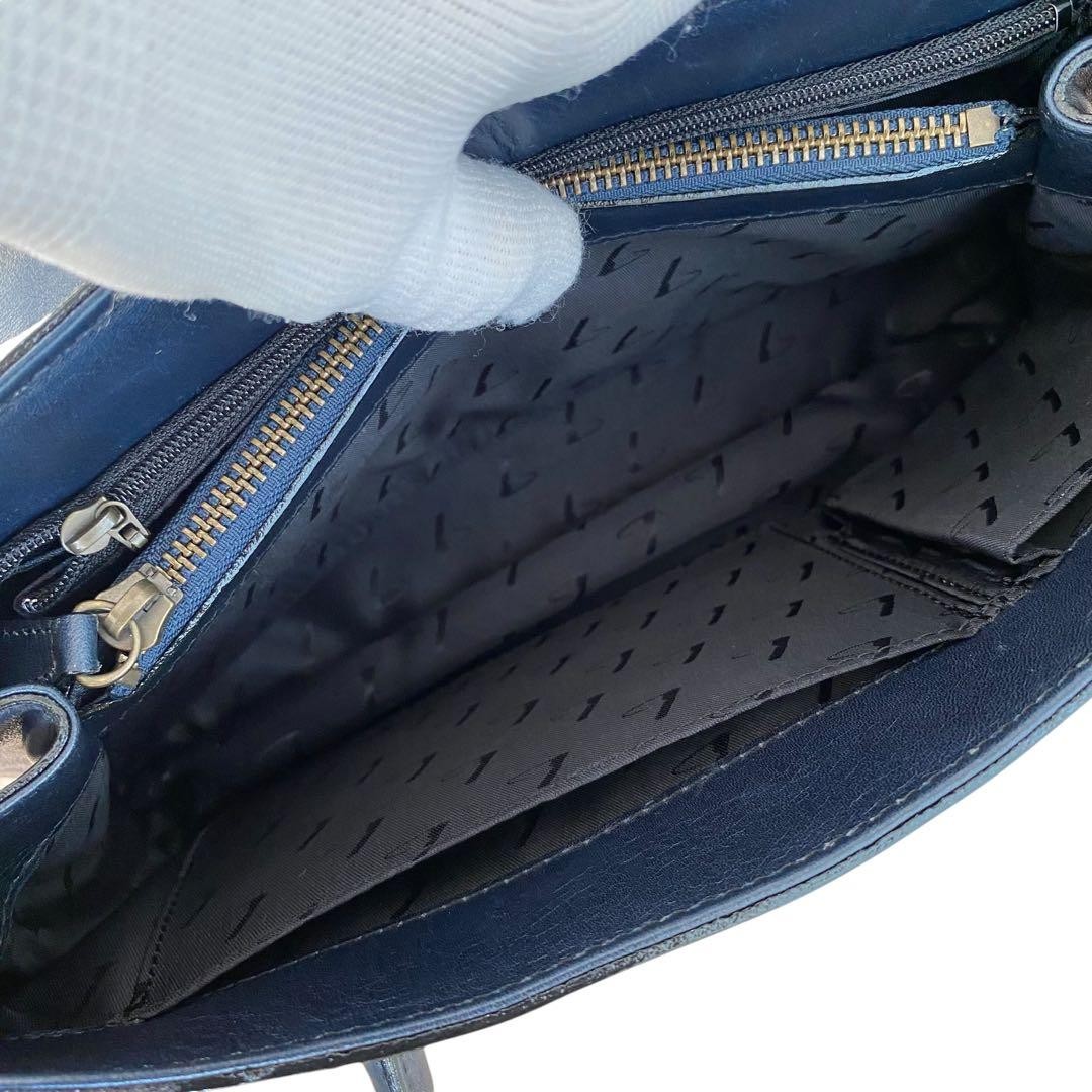 Tsuchiya Kaban Leather Turnlock Tote Bag Navy Japan