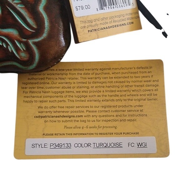 Patricia Nash P349133 Cassini Leather Tooled Turquoise Clutch Wristle…