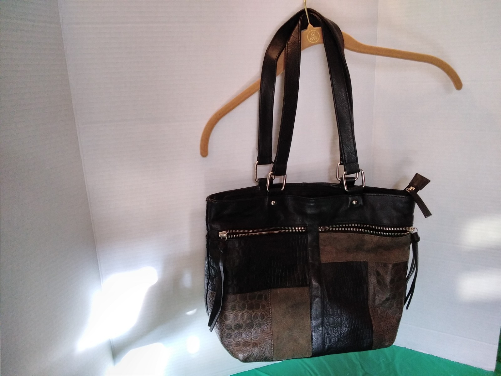 Purse Handbag Great American Leather Works Vintage Patchwork 2 Handle Tote