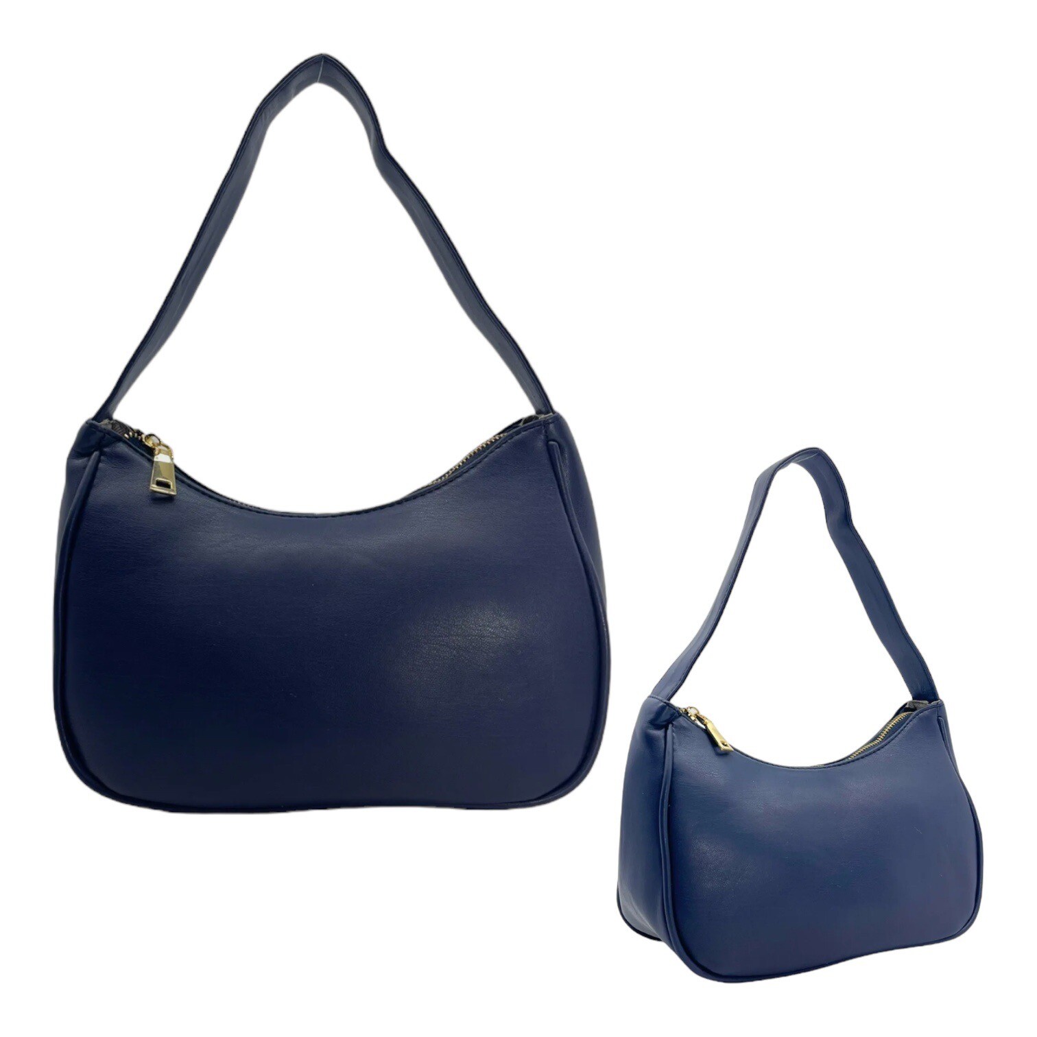 Vintage 80s 90s Medium Leather Shoulder Bag Handbag Minimalist Classic NAVY NOS