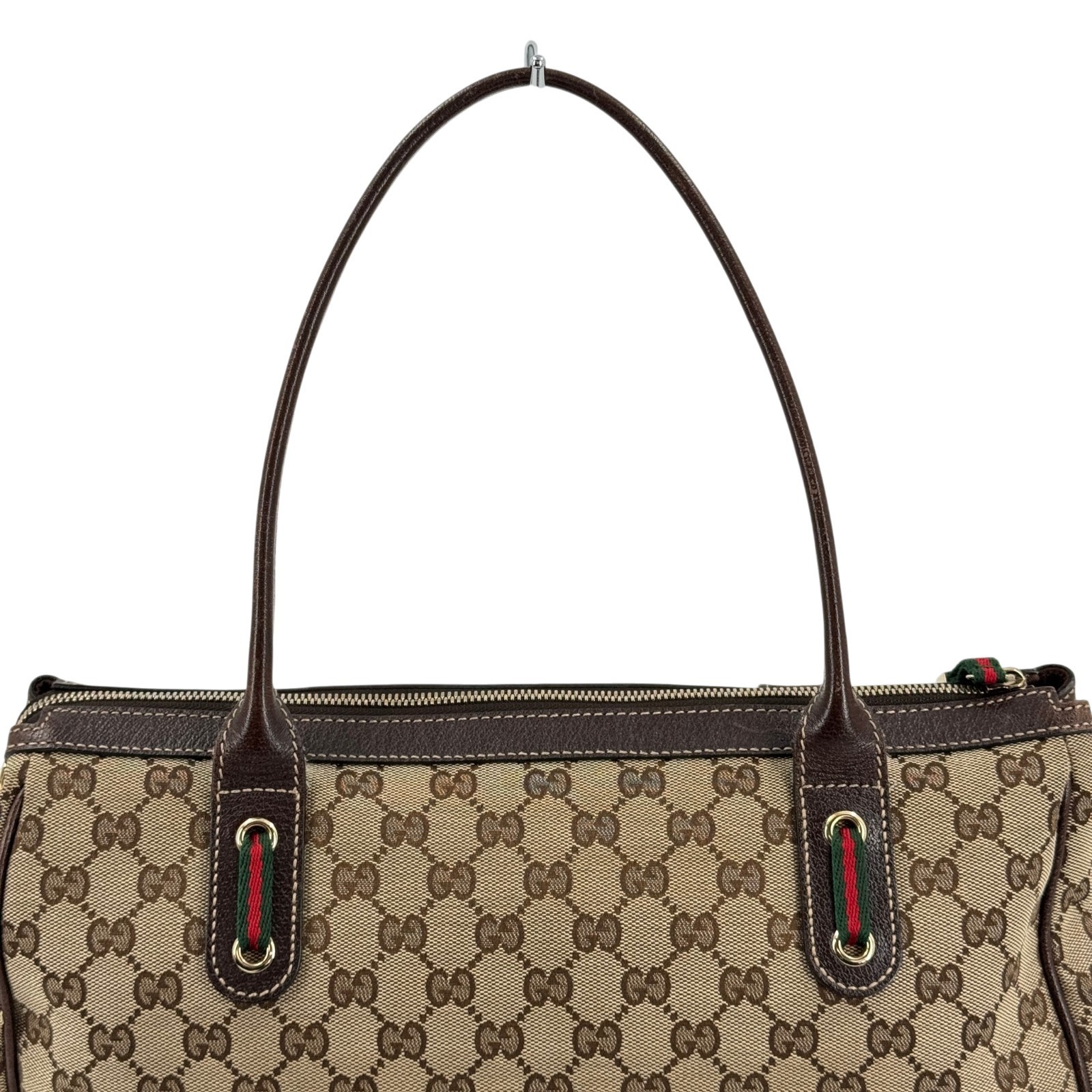 Auth GUCCI Princy GG Canvas Shoulder Bag Sherry Line Ribbon Bow