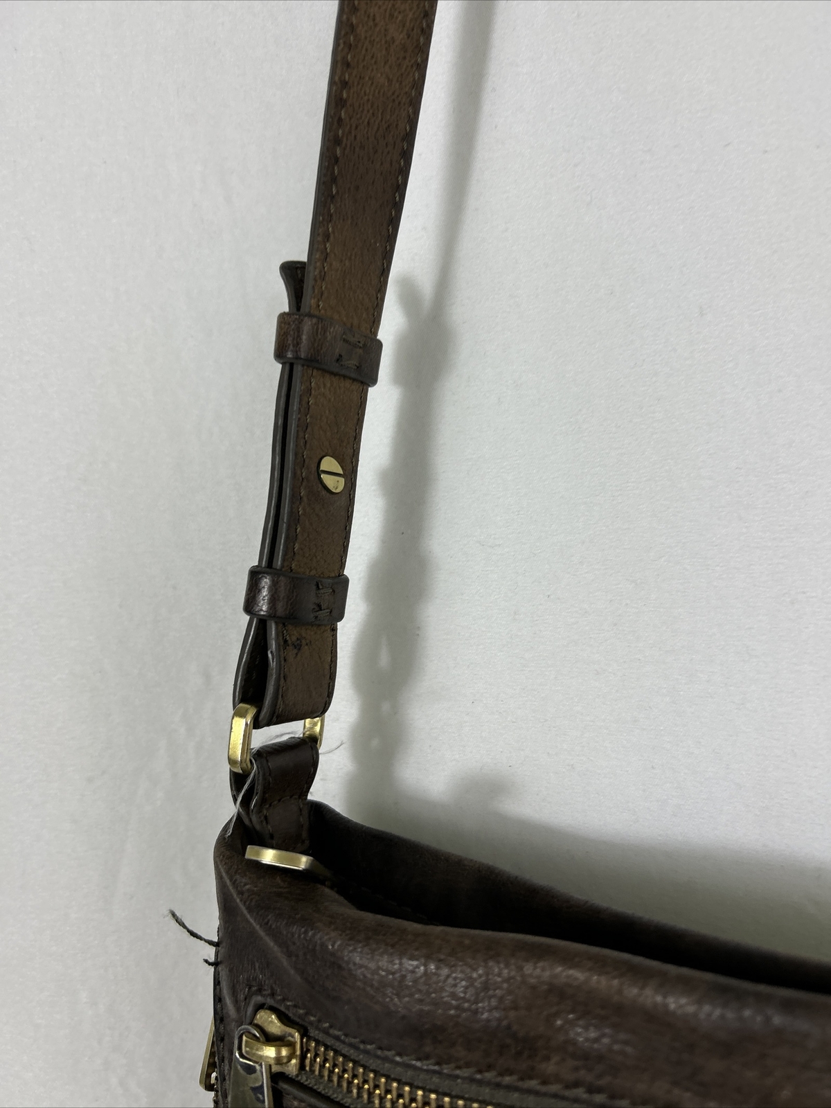 Brown Pebbled Leather Piper Fossil Expandable Crossbody 12x9x1-3 Adjustable
