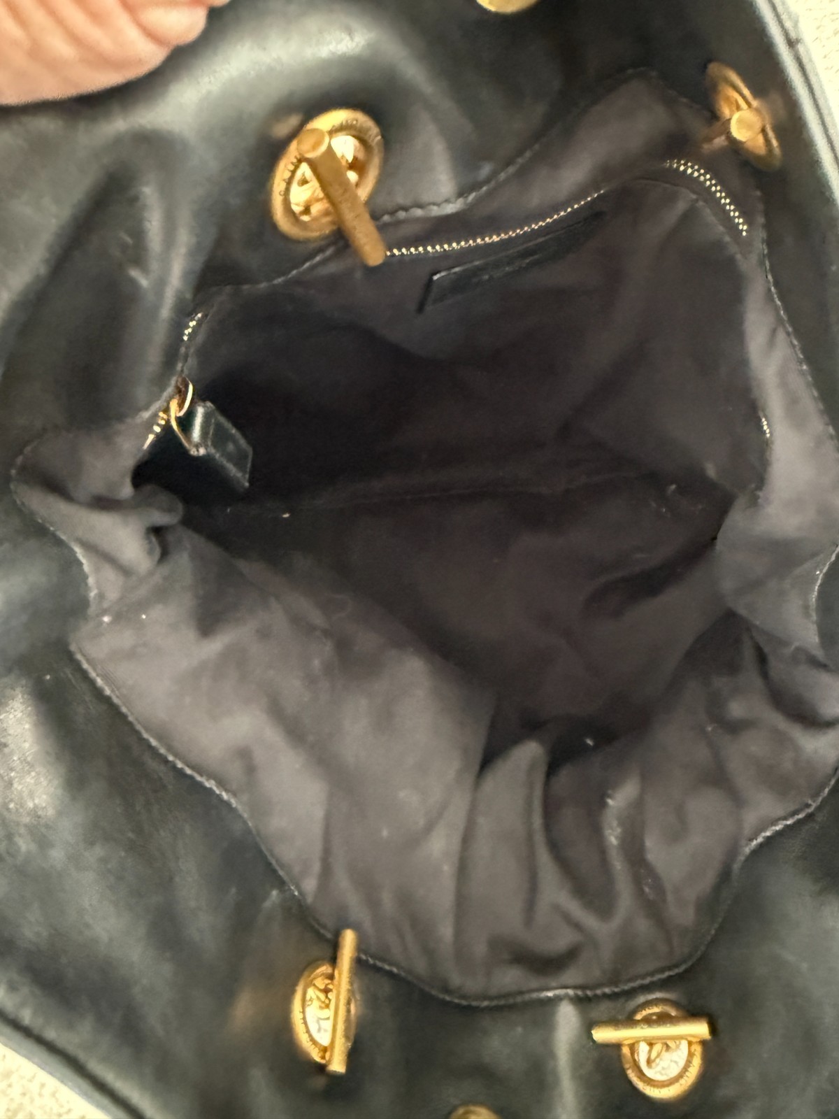 Saint Laurent Black Leather Quilted Pochon Drawstring Tote Shoulder Bag