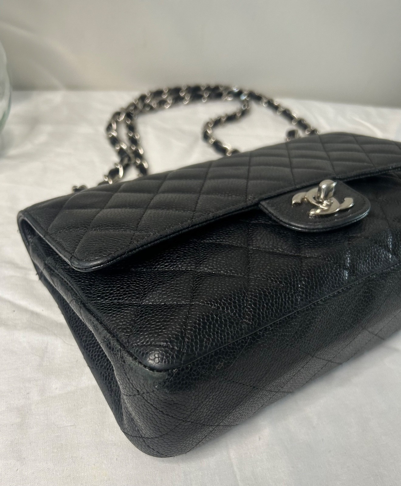 CHANEL Medium Classic Double Flap Caviar Quilted Handbag Black