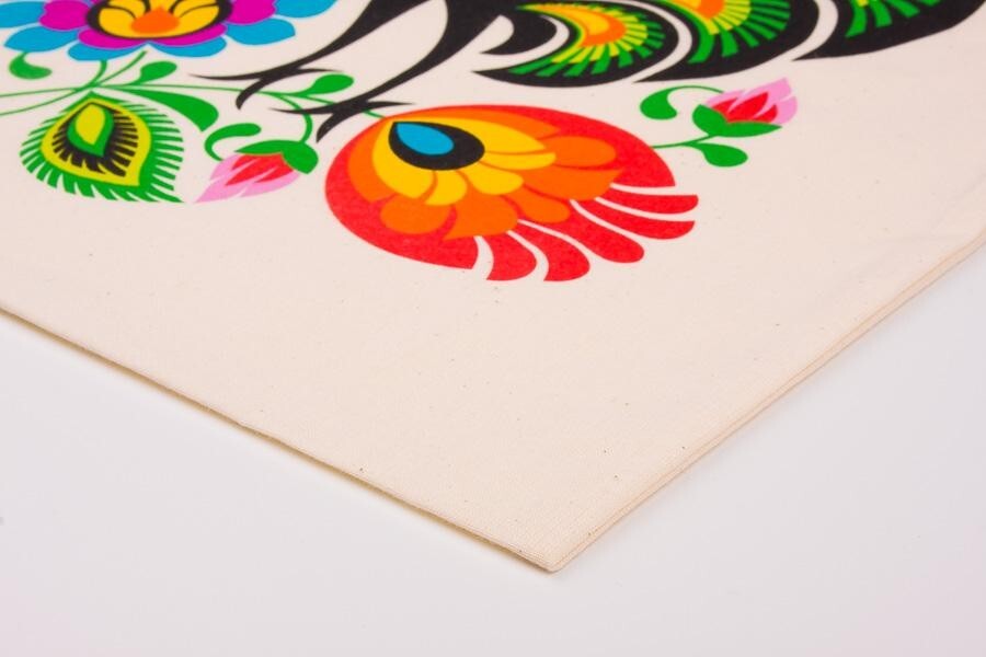 Polish Folk Cotton Tote Bag — Łowicz Roosters 38x42x9cm — Folkstar 🇵🇱