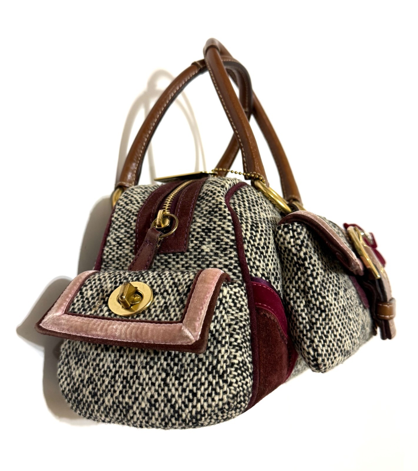 RARE COACH LTD VINTAGE Y2K SOHO TWEED SUEDE SWAROVSKI BOW TOTE BAG SATCHEL 8F03