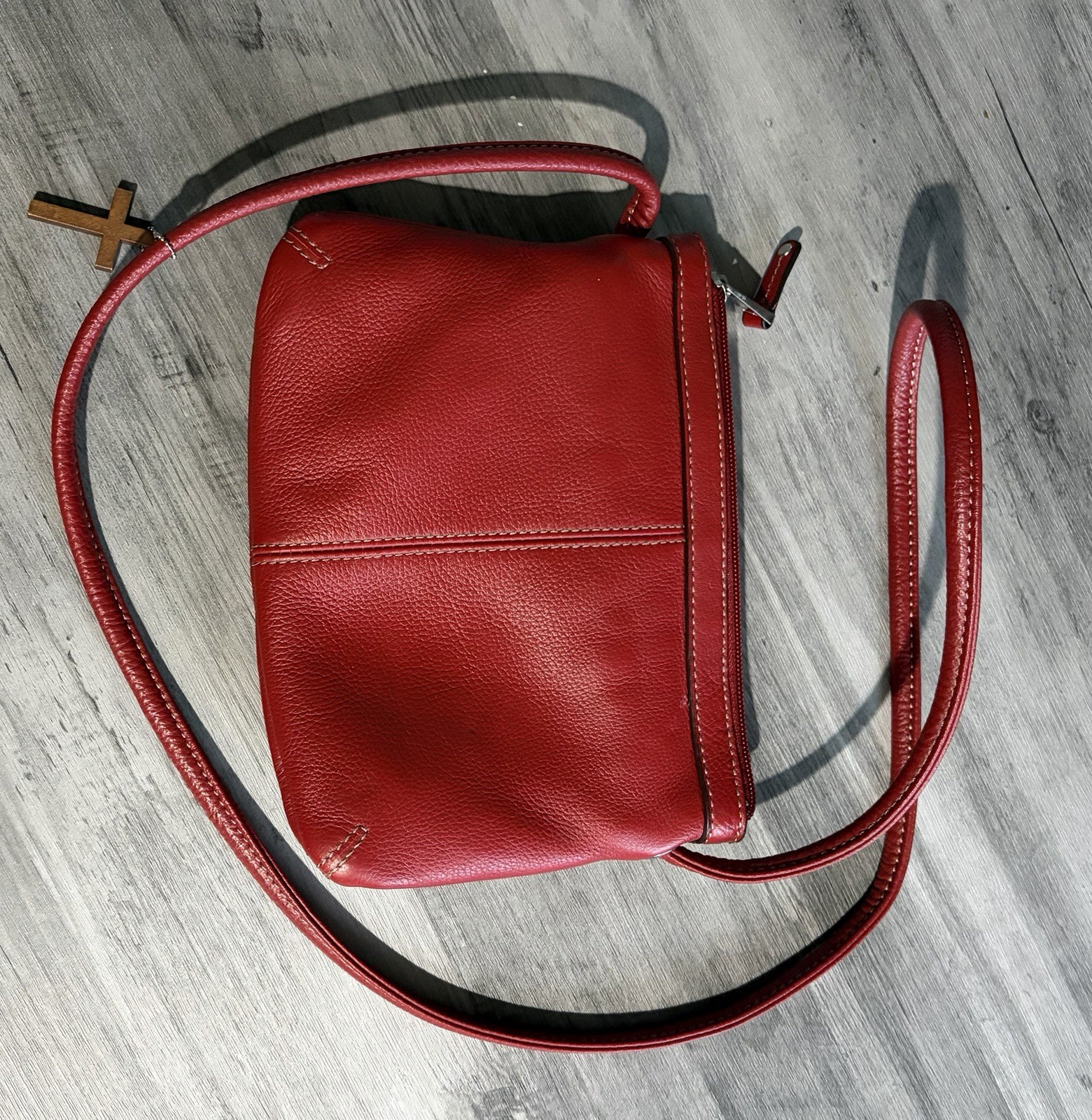 Tignanello genuine pebbled leather crossbody organizer Bag Lipstick Red