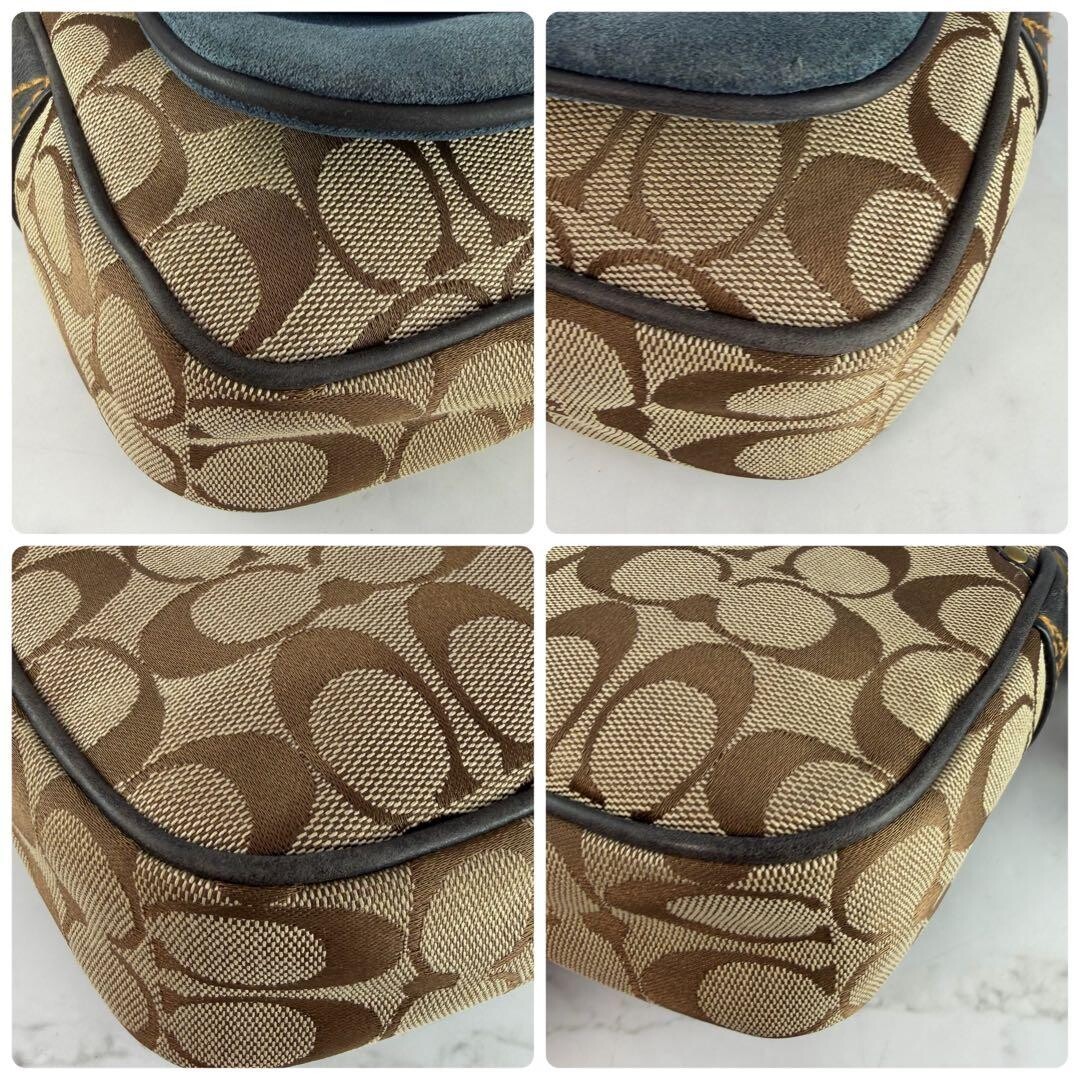 Coach Soho Signature Blue Brown Canvas Suede Buckle Shoulder Bag 7061 Y2K