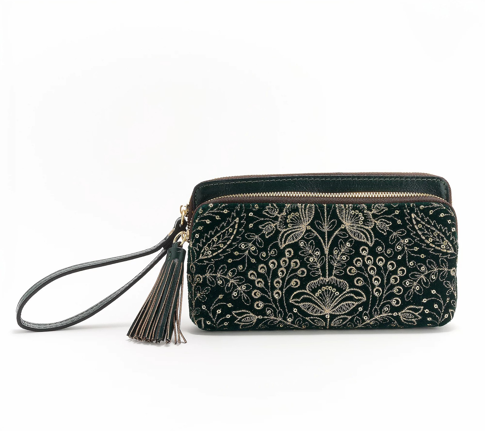 Patricia Nash Titto Embellished Velvet Wristlet- TASSEL ZIPPER STRAP MISSING Gre