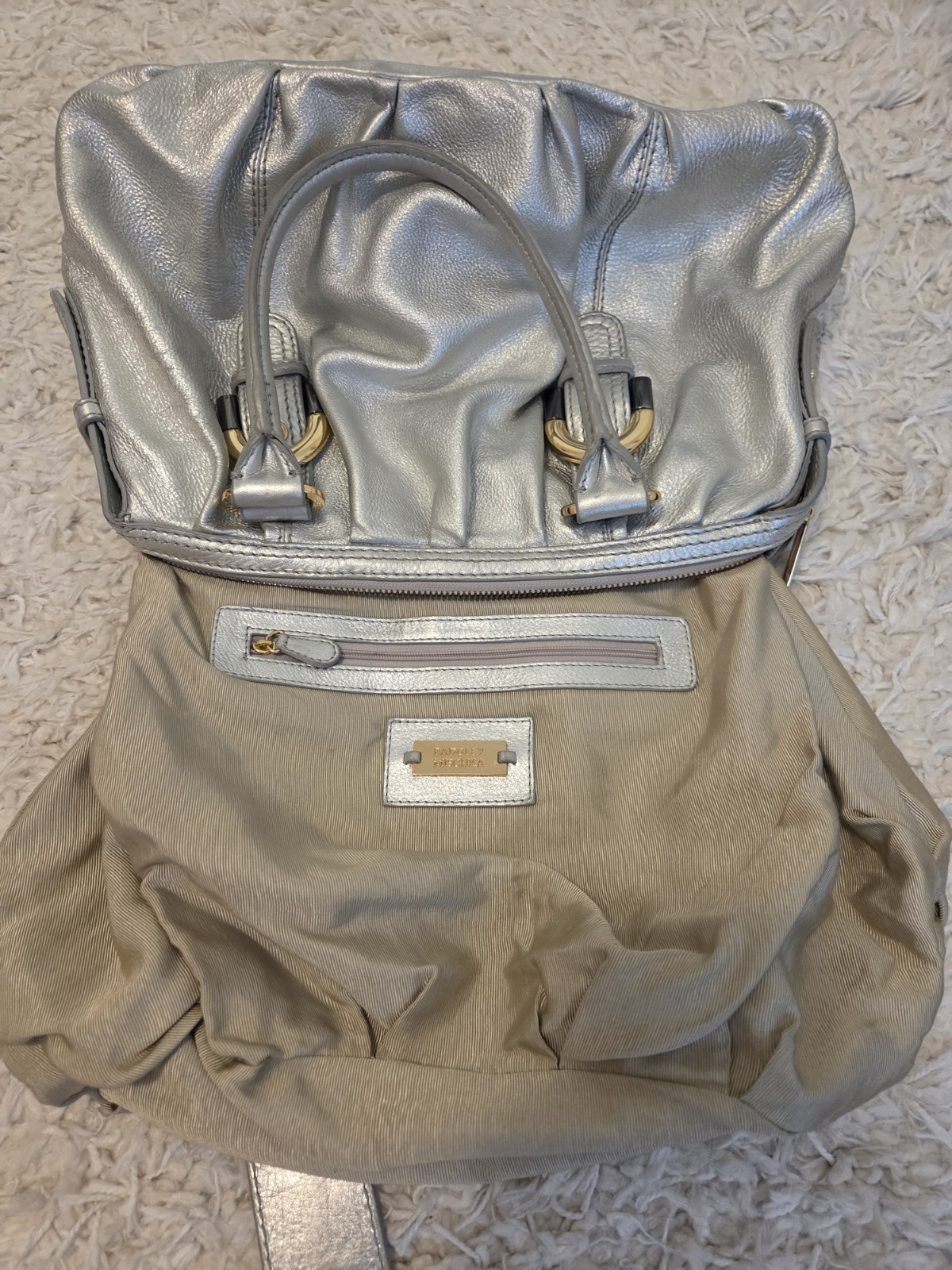 BADGLEY MISCHKA Silver Leather Shoulder Bag Satchel Buckle Purse Y2K EUC